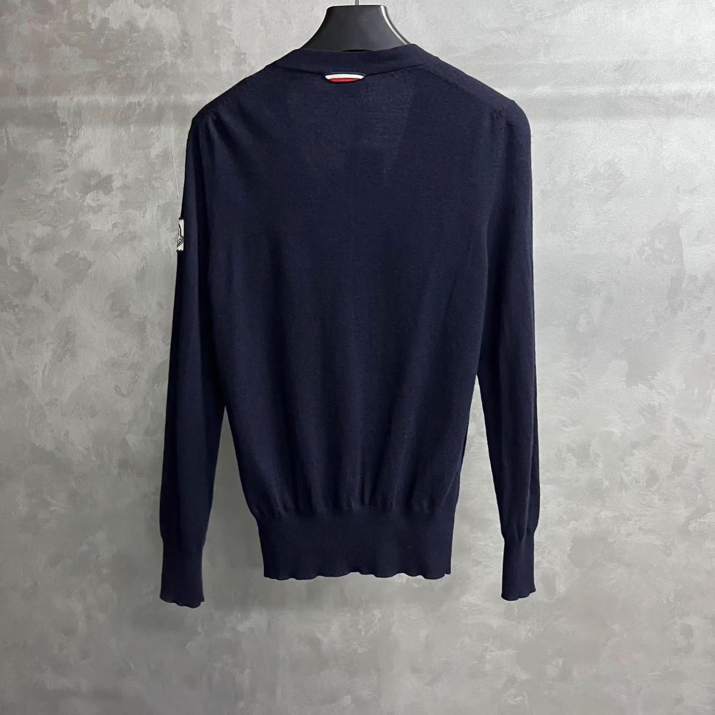 Moncler Moncler Blue V-neck Button-Front Striped Wool Sweater L Size L / US 10 / IT 46 - 2 Thumbnail