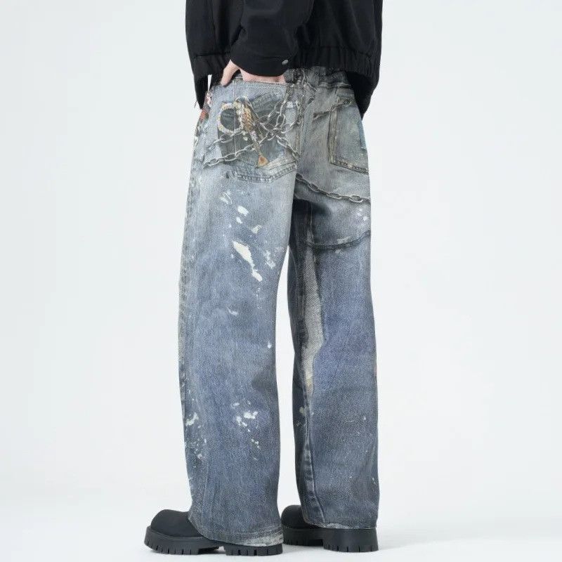 Jean Vintage Casual Trousers Straight Size US 33 - 3 Thumbnail