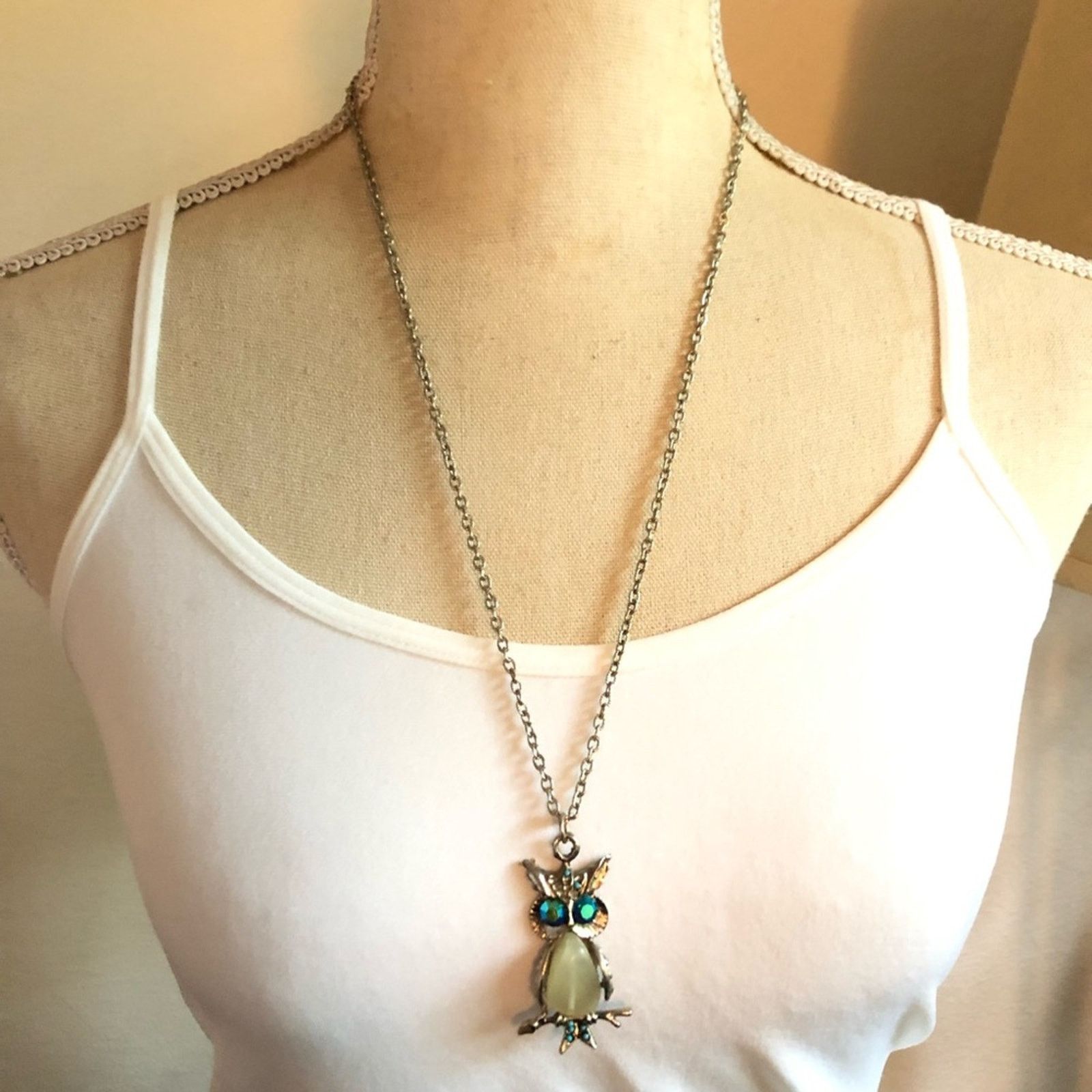 Vintage Vintage agate owl body pendant on chain necklace Size ONE SIZE - 1 Thumbnail