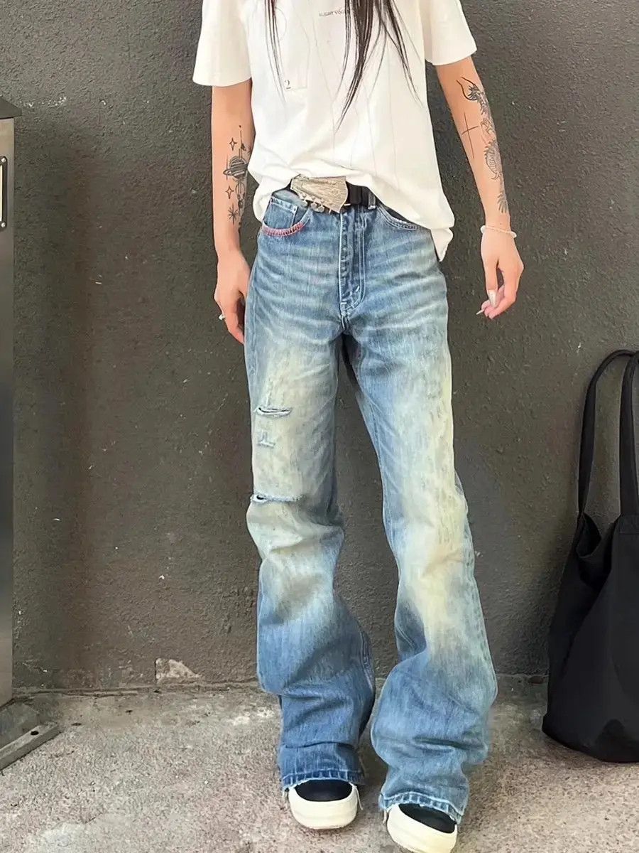 Japanese Brand Retro loose ripped micro flared jeans Size US 32 / EU 48 - 1 Thumbnail