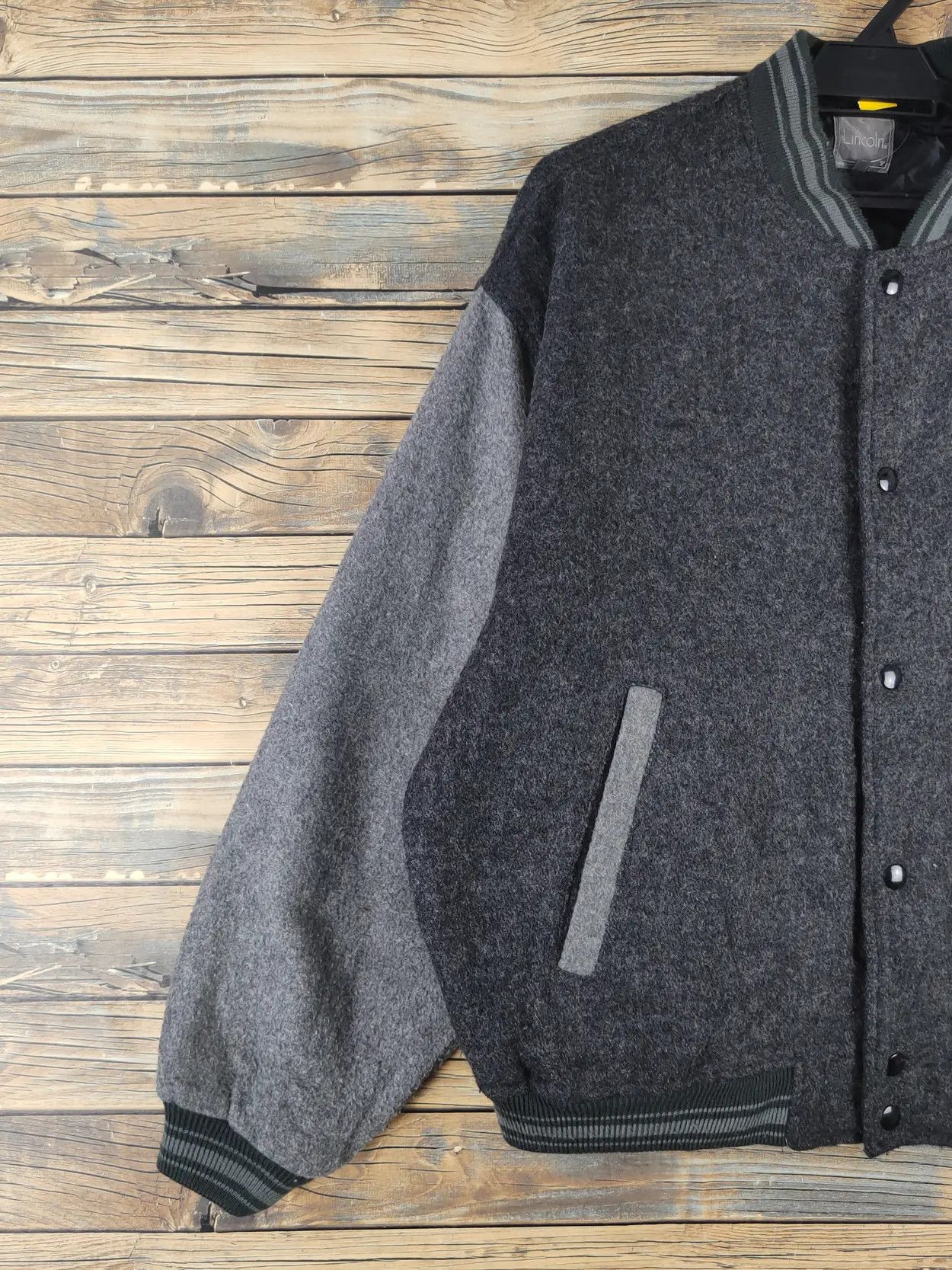 Japanese Brand DL 1964 Lincoln Black Gray Wool Varsity Jackets #W2230 Size US L / EU 52-54 / 3 - 7 Thumbnail