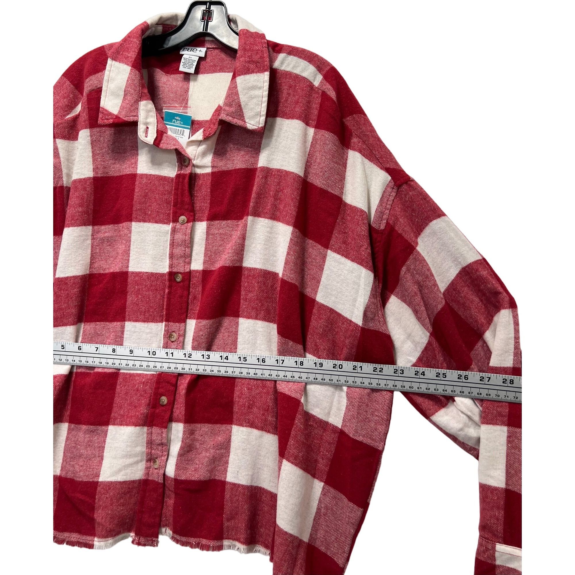 Other Rue + - Women's Long Sleeve Plaid Shirt - Red/White - 3X Size 3XL / US 20-22 - 4 Thumbnail