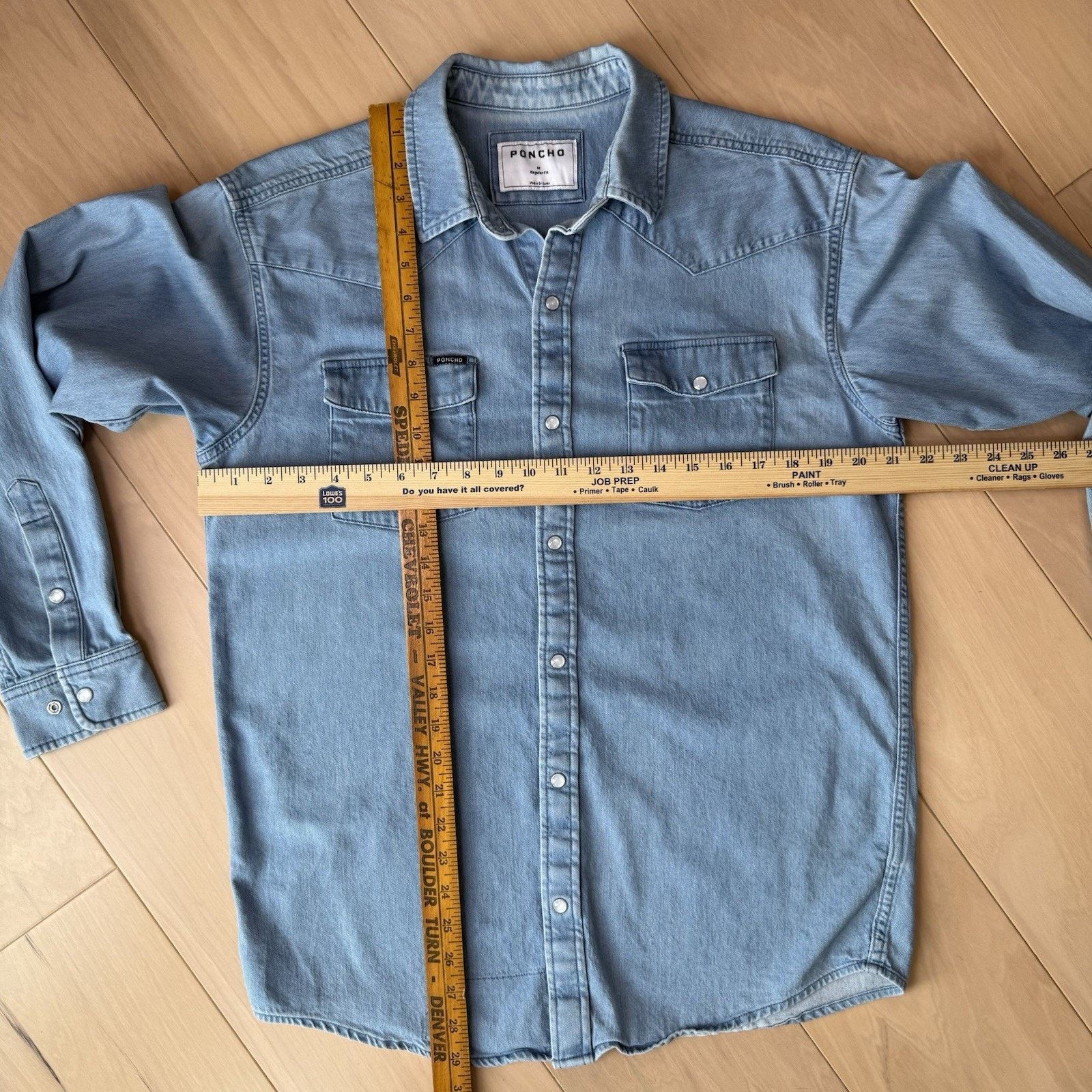 Other Poncho Pearl Snap Denim Shirt Medium Blue Button Up Workwear Size US M / EU 48-50 / 2 - 2 Thumbnail