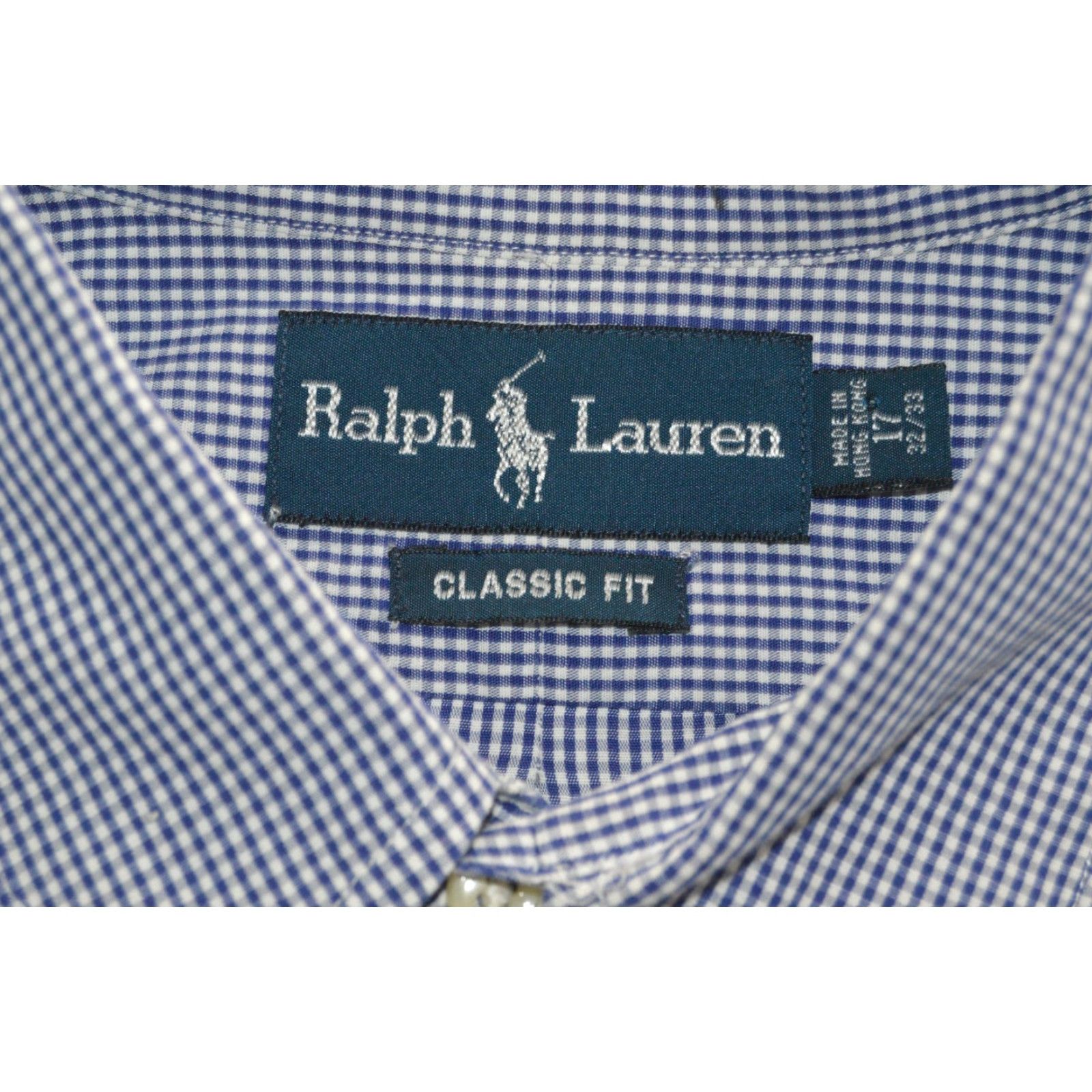 Polo Ralph Lauren VINTAGE Polo Ralph Lauren Dress Shirt Blue Check Men 17 32/33 Cotton Classic Fit Button-Down Long Sleeve Size 46R - 4 Thumbnail