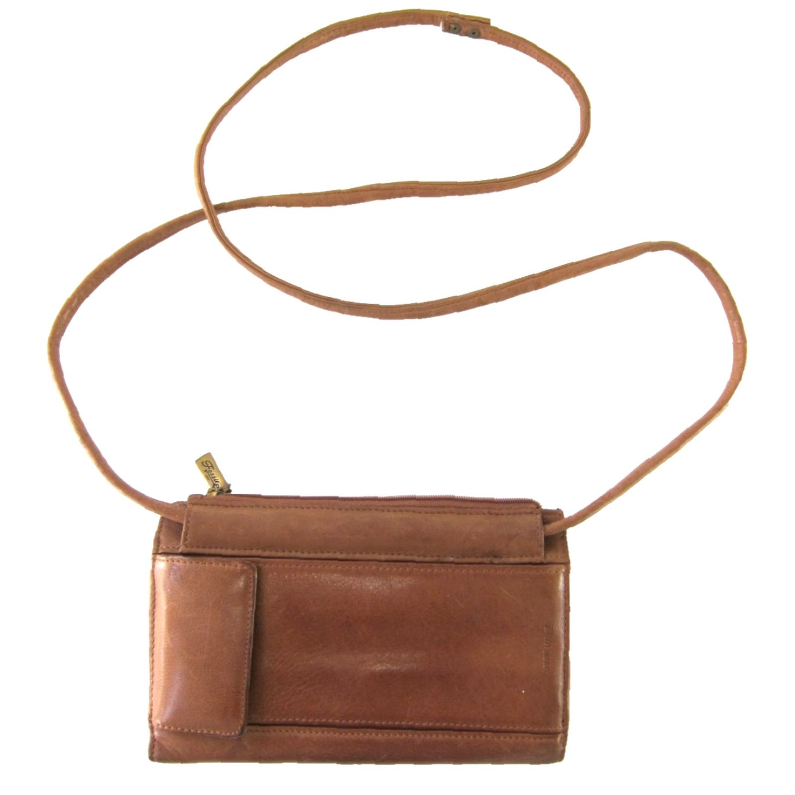 Fossil VINTAGE Fossil Brown Leather Crossbody Satchel Wallet Purse 100% Leather Trifold Small Size ONE SIZE - 2 Thumbnail
