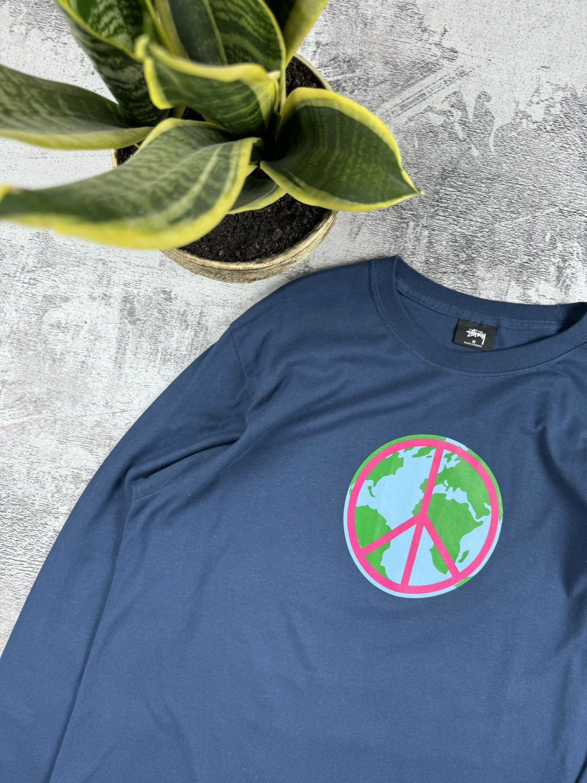 Stussy Stussy RARE Peace Earth Pacifism Blue Longsleeve Y2K T Shirt Size US M / EU 48-50 / 2 - 7 Thumbnail