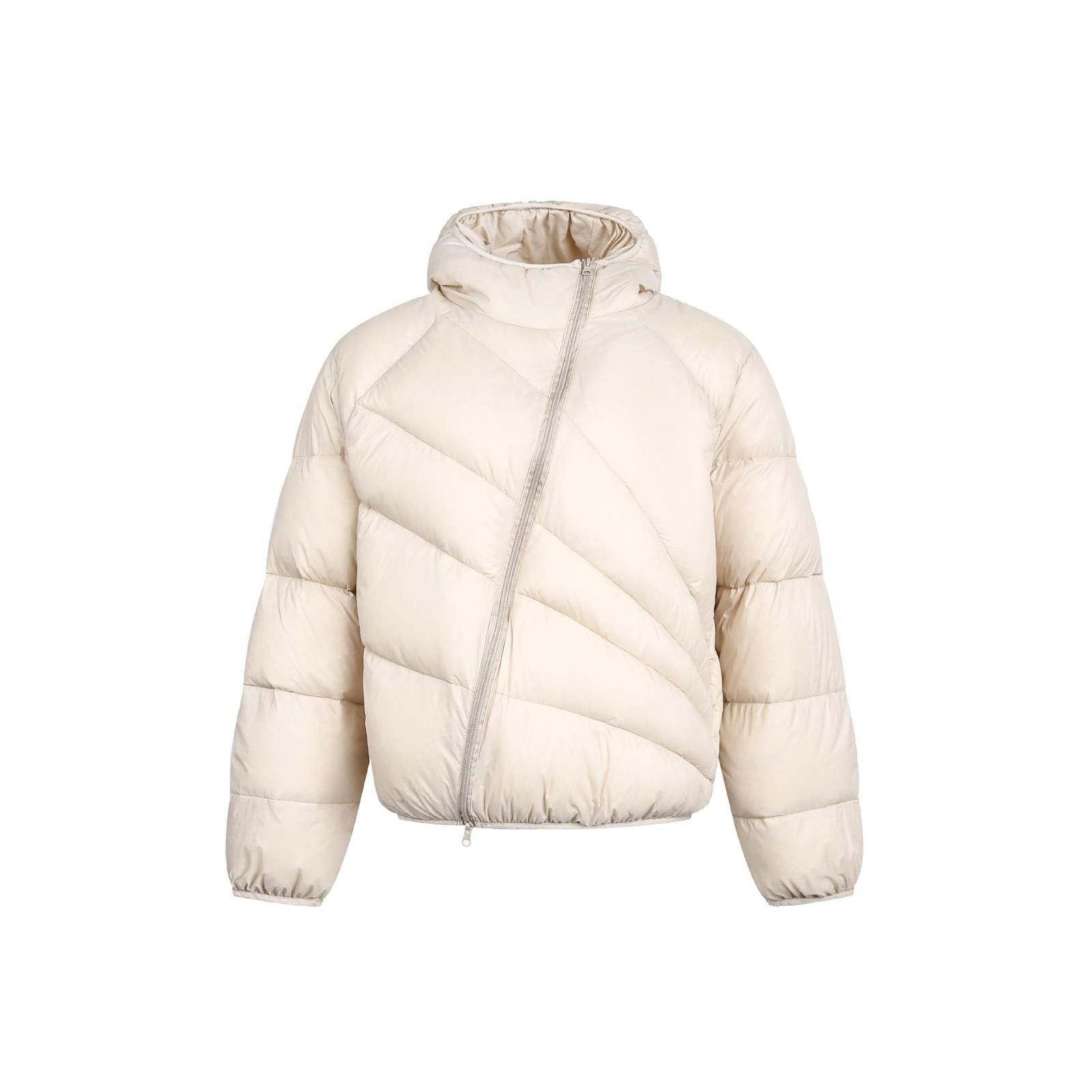 Japanese Brand Beige Asymmetrical Zip Puffer Jacket, Quilted Outerwear Size US M / EU 48-50 / 2 - 7 Thumbnail