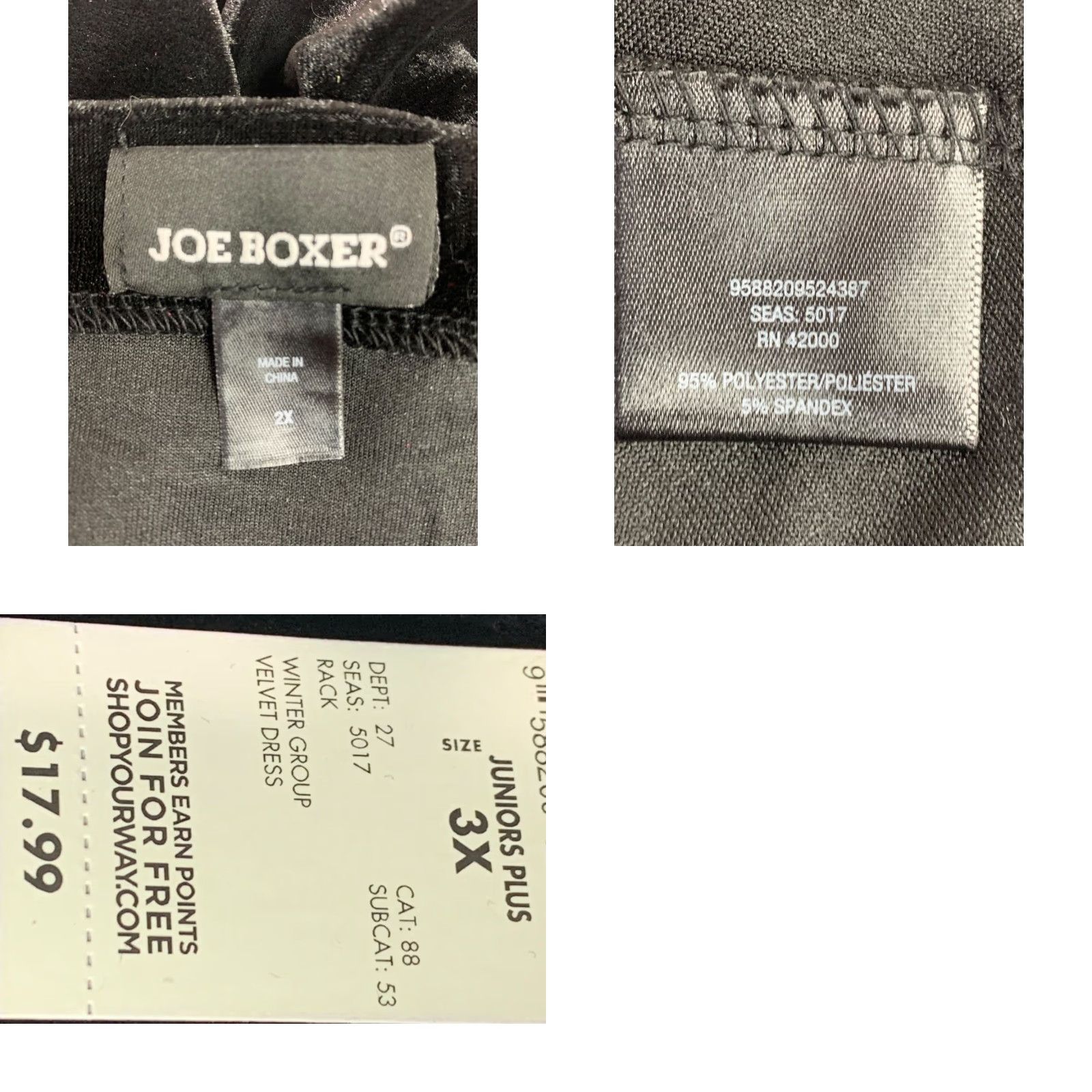 Joe Boxer VINTAGE Joe Boxer Velour Dress Spaghetti Strap Junior Womens 2X Knee Length Black New Size XXL / US 16-18 / IT 52-54 - 8 Thumbnail