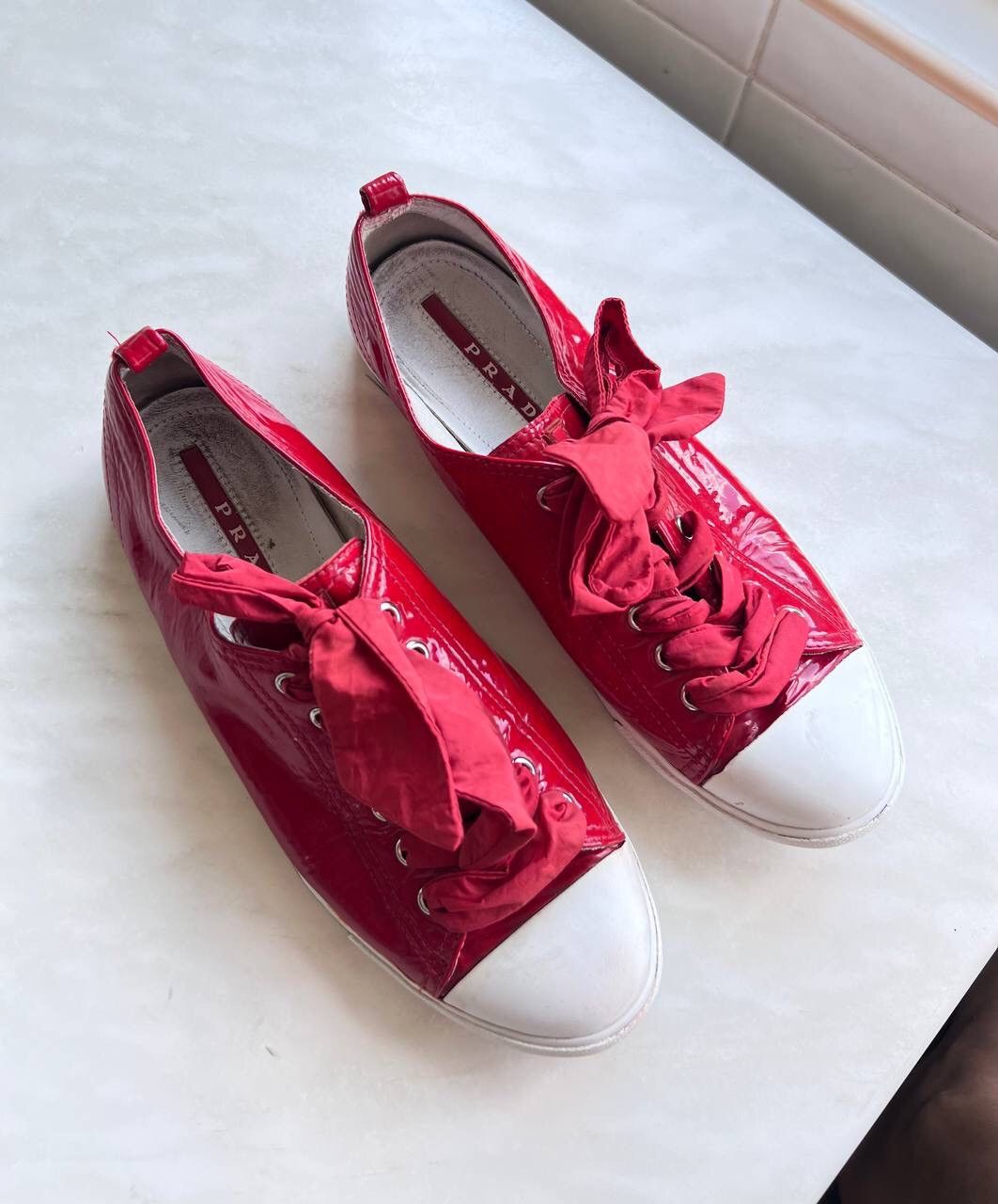 Prada Vintage Prada Sneakers 2000s Red Leather Y2K Luxury Size US 8 / IT 38 - 2 Thumbnail