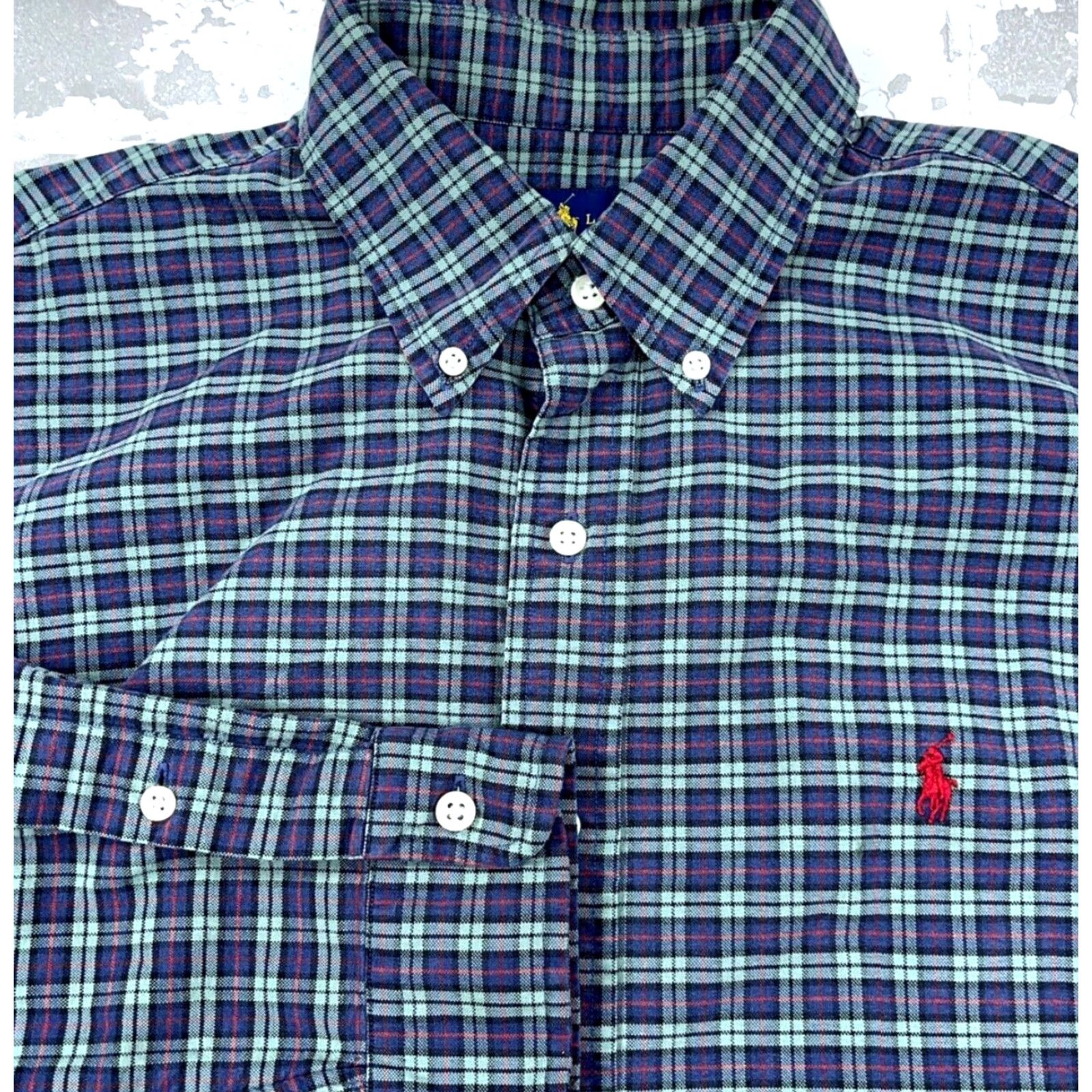 Ralph Lauren VINTAGE Ralph Lauren Shirt Men Large Blue Red Button Up Oxford Cloth Tartan Plaid OCBD - 90s Inspired, Preppy Mens Clothing Size US L / EU 52-54 / 3 - 2 Thumbnail