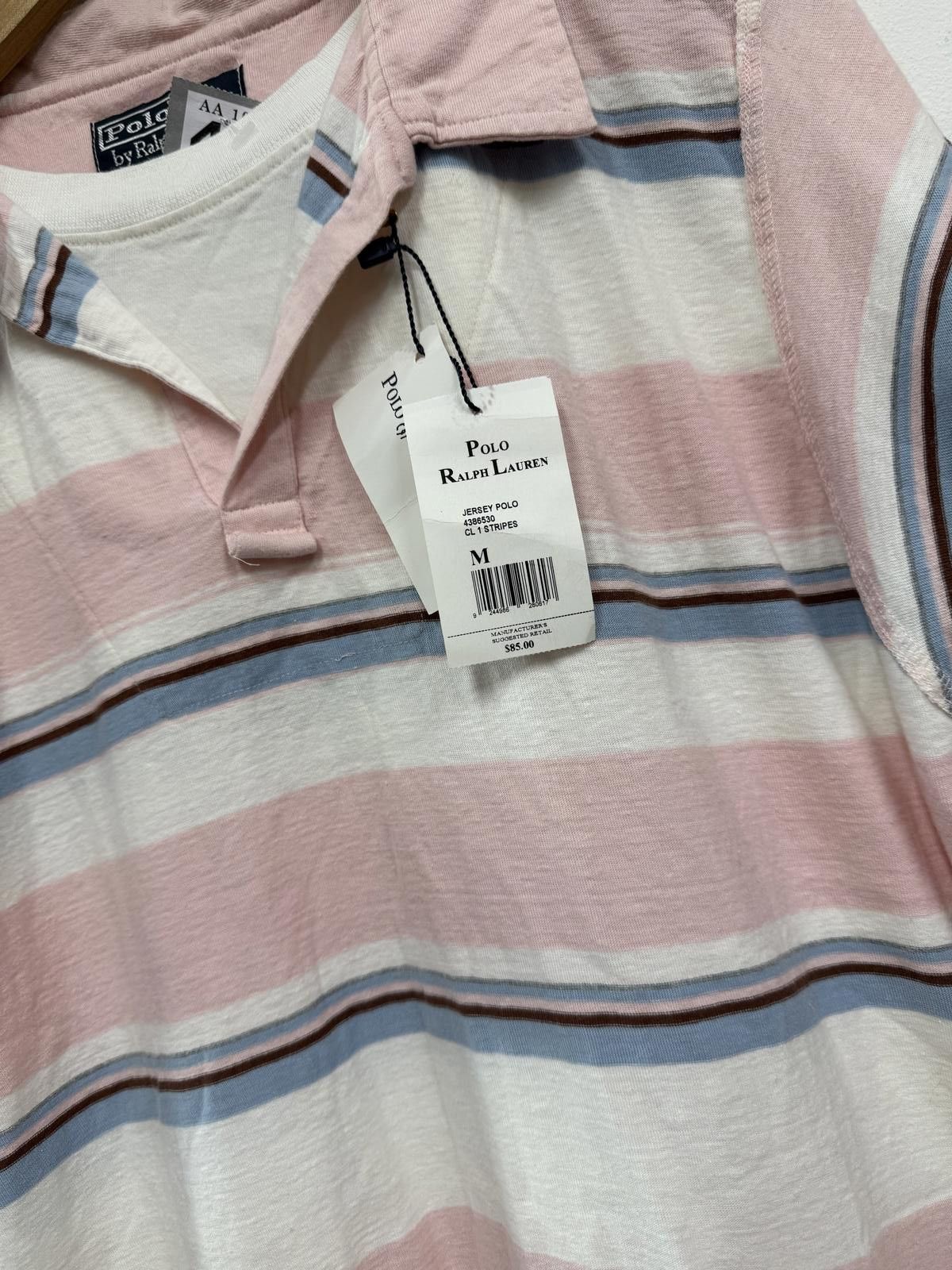 Polo Ralph Lauren Polo Ralph Lauren Men's Jersey Polo Shirt Medium Pink Stripe Size ONE SIZE - 3 Thumbnail