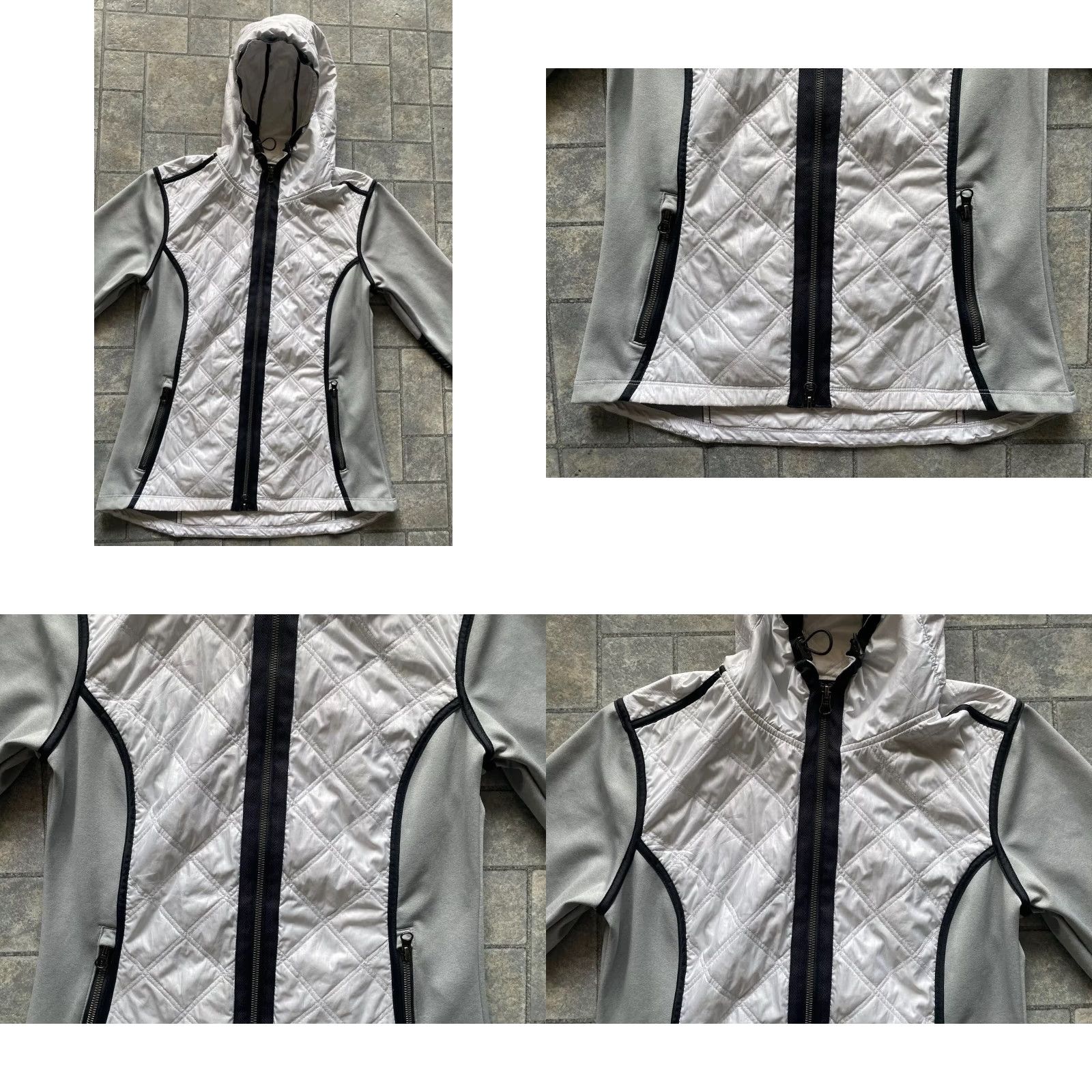 Athleta VINTAGE Athleta WOMENS SMALL Quilted Puffer Jacket Hooded Gray White Zip Long Sleeve Size S / US 4 / IT 40 - 8 Thumbnail