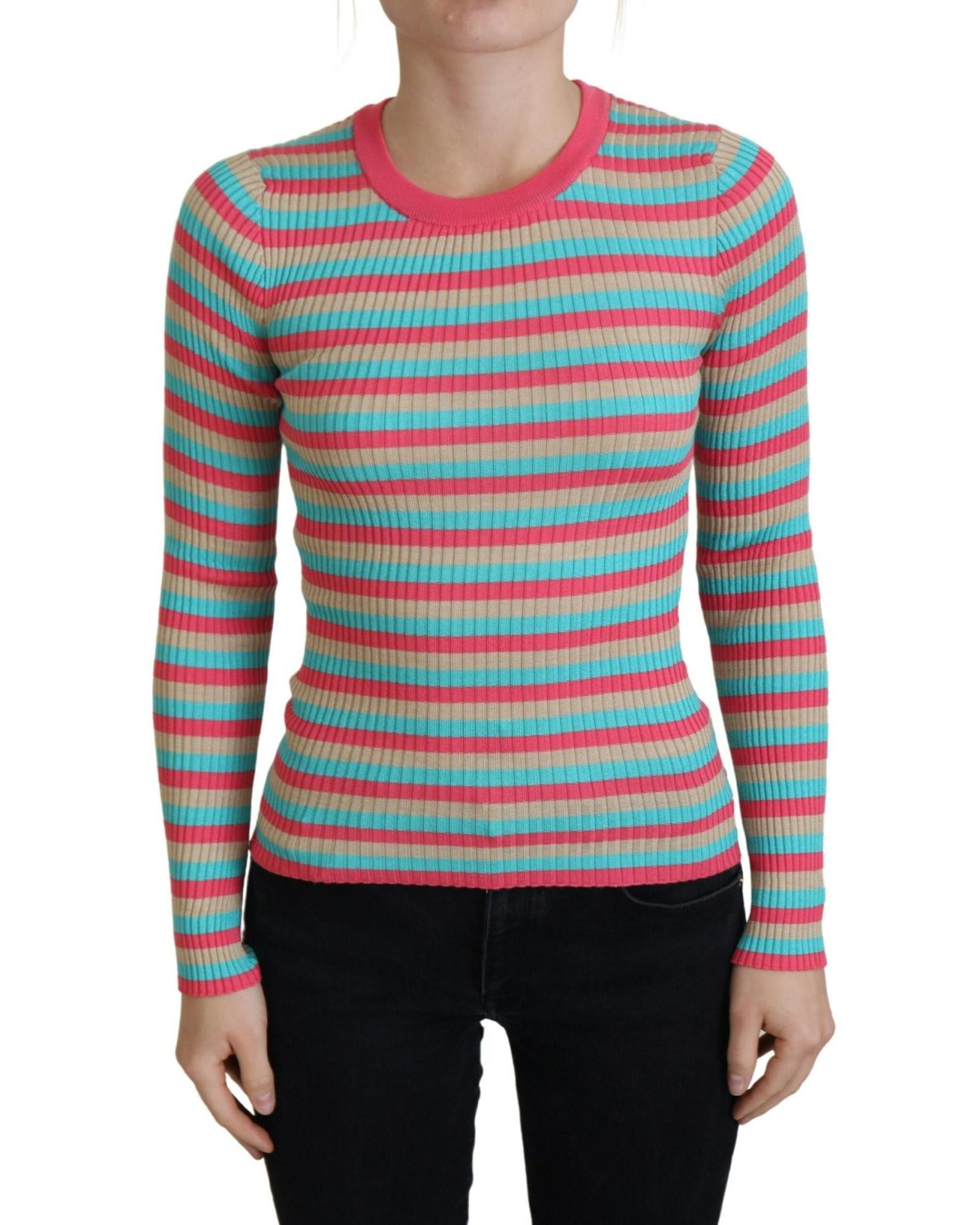 image of Dolce Gabbana Striped Silk Crewneck Pullover Sweater, Women's (Size XL)