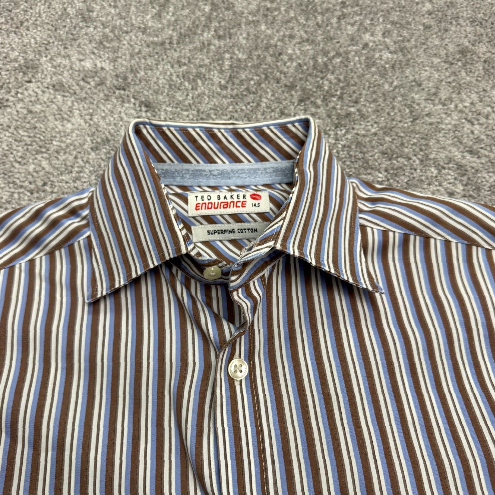 Ted Baker Ted Baker Endurance Button-Up Shirt Mens Regular Cotton Striped 14.5 Multicolor Brown Blue 90s Outdoor Preppy Shirt Size US S / EU 44-46 / 1 - 3 Thumbnail