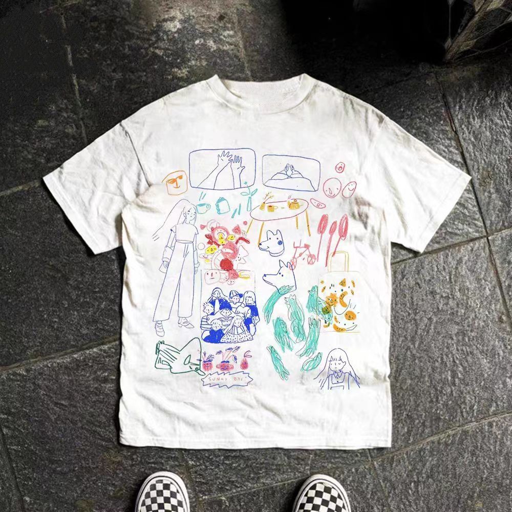 Vintage White street washed retro graffiti print t-shirt Size US M / EU 48-50 / 2 - 1 Thumbnail