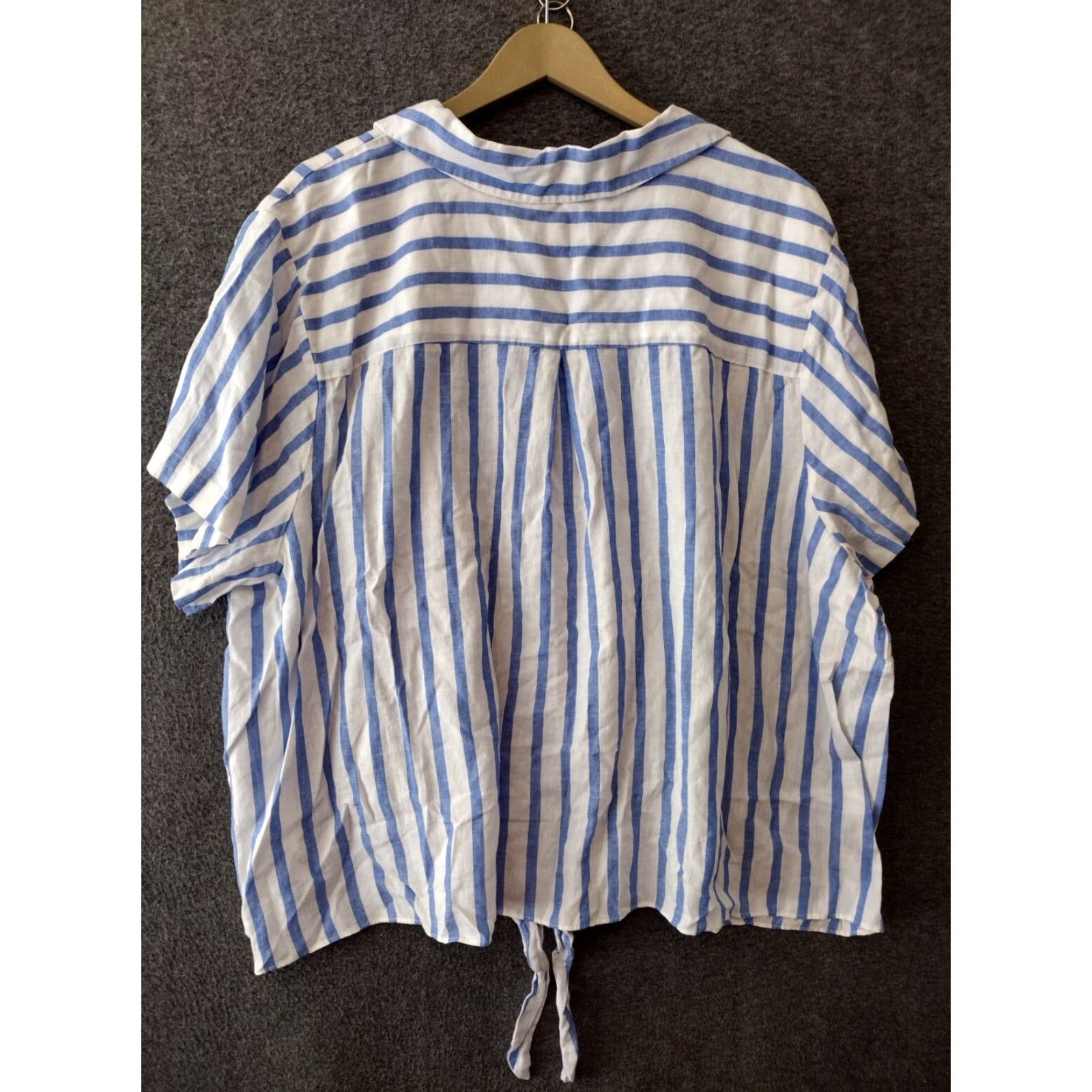 Vintage Ava & Viv Blue Striped Linen & Rayon Blend Button Front Top - Women's 3X Casual Shirt Size 3X Blue Pattern Striped All Seasons Womens (Plus) Size XXL / US 16-18 / IT 52-54 - 2 Thumbnail