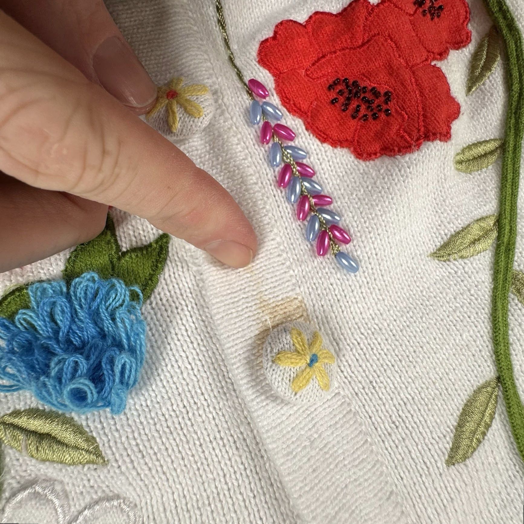 Vintage VINTAGE Storybook Knits Womens M White Cardigan Knit Sweater Embroidered Spring Flowers Size M / US 6-8 / IT 42-44 - 5 Thumbnail