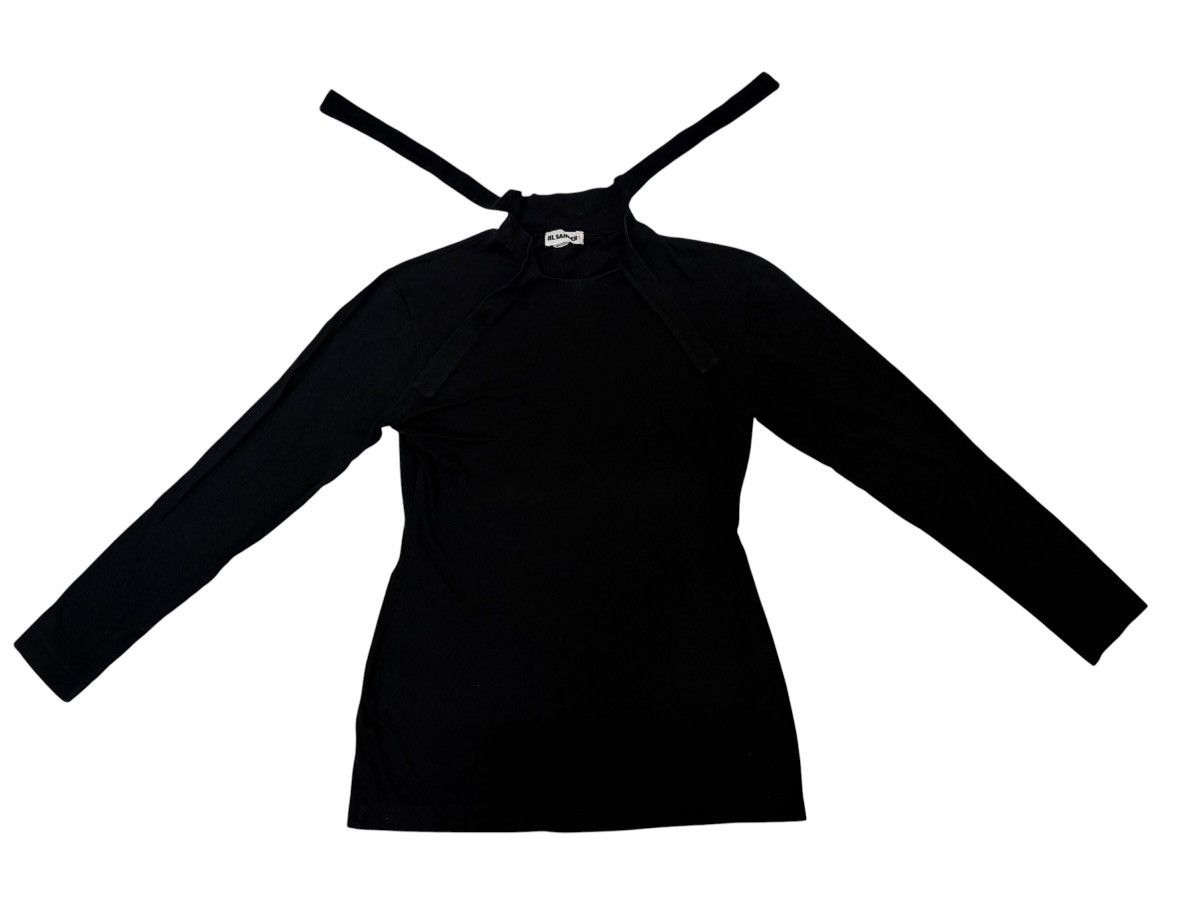 Jil Sander JIL SANDER BLACK TIE NECK LS MINIMALIST NOIR BLACK TOP 🇮🇹 Size M / US 6-8 / IT 42-44 - 1 Thumbnail