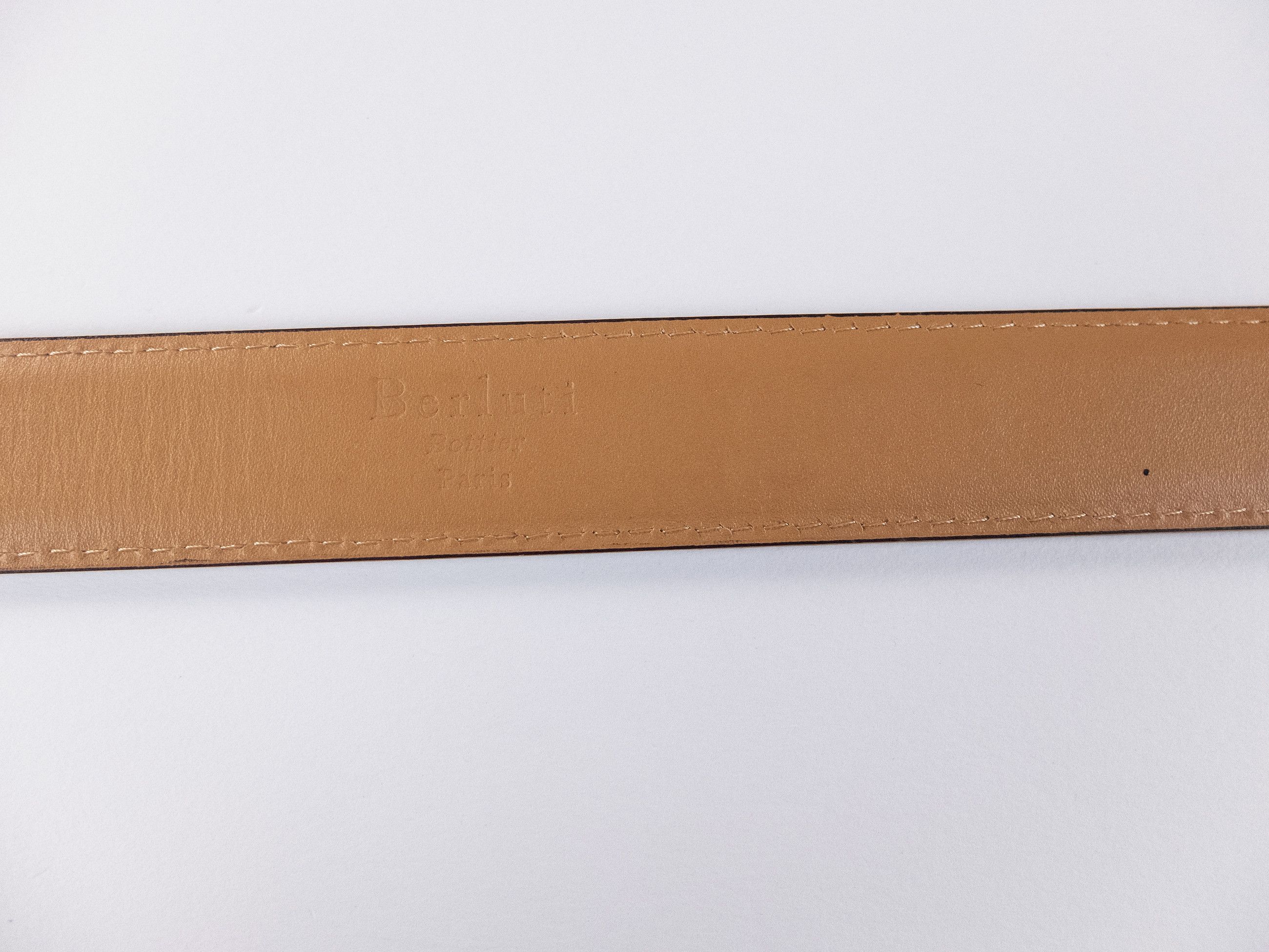 Berluti BERLUTI brown contrast stitch classic leather belt 80 Size 32 - 4 Thumbnail