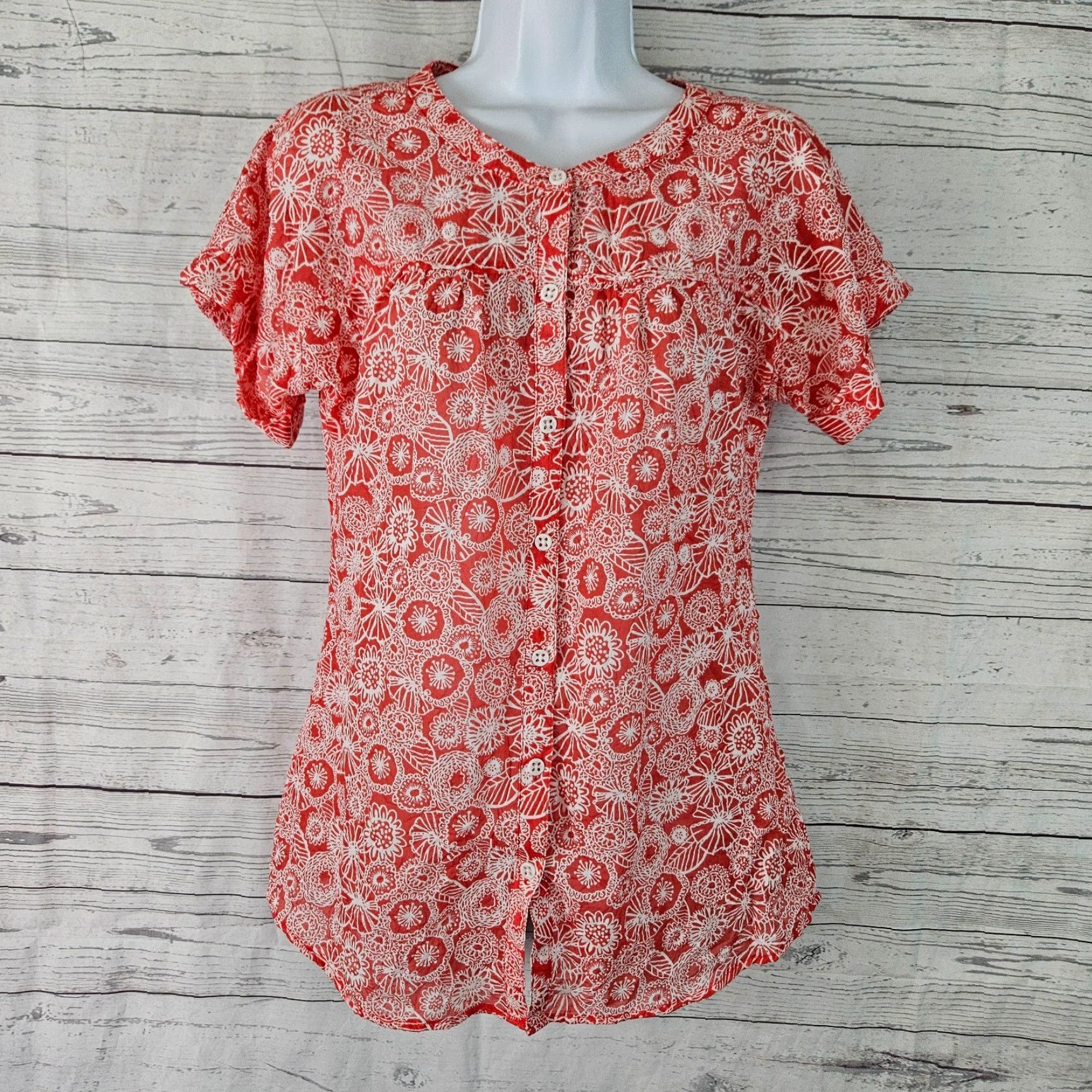 ExOfficio ExOfficio Womens Button Front Top XS Red Floral Cotton Blend Shirt Womens XS Red Floral Cotton Blend Size XS / US 0-2 / IT 36-38 - 2 Thumbnail
