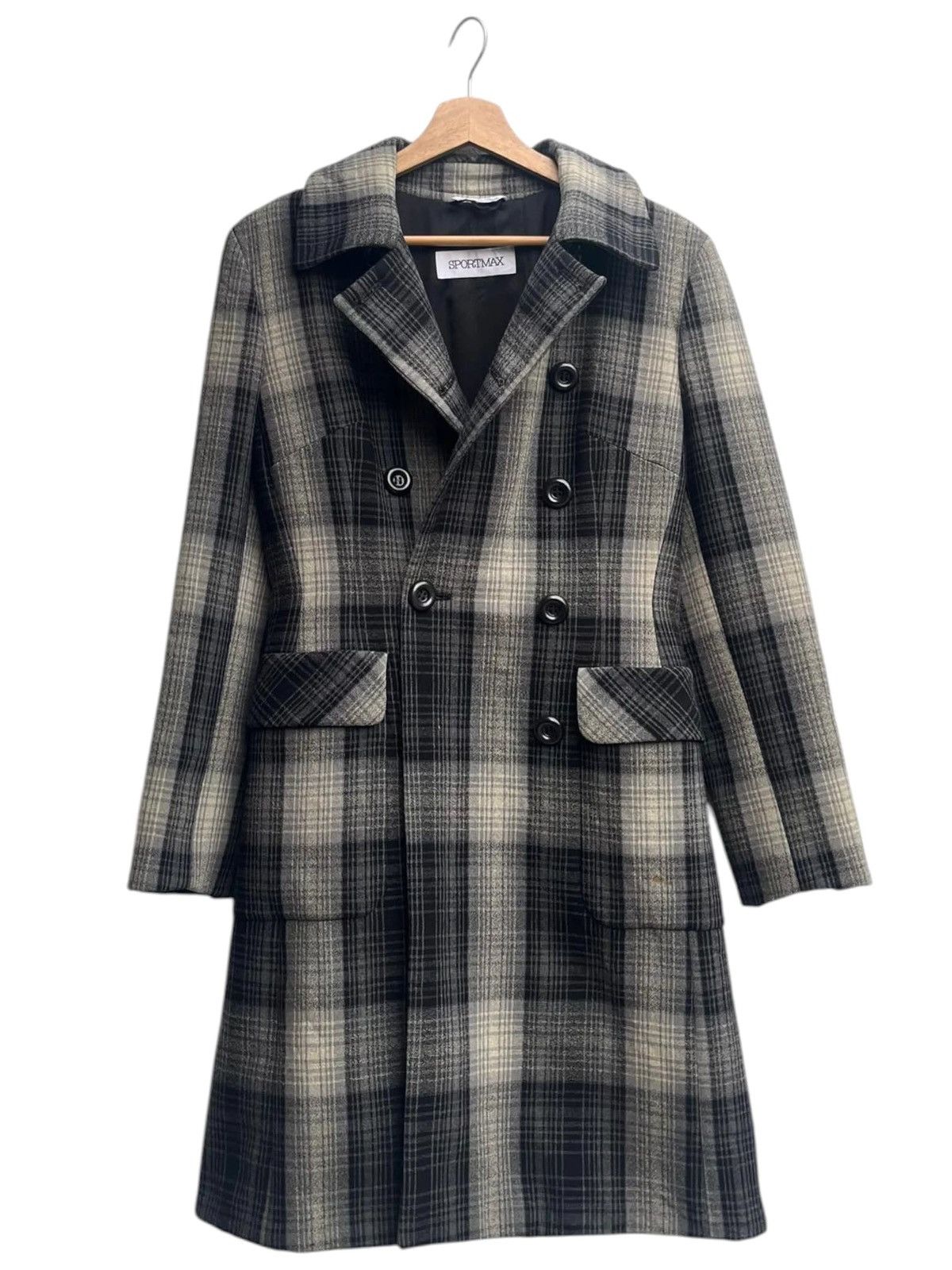 Max Mara Sportmax Plaid Double Breasted Wool Blend Coat Size S / US 4 / IT 40 - 3 Thumbnail