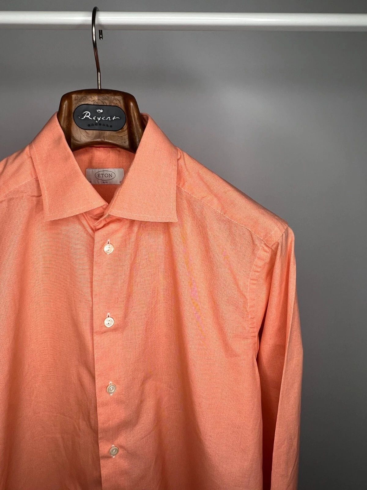 Eton Eton Slim Mens Dress Shirt Orange White Micro Houndstooth Size US M / EU 48-50 / 2 - 3 Thumbnail