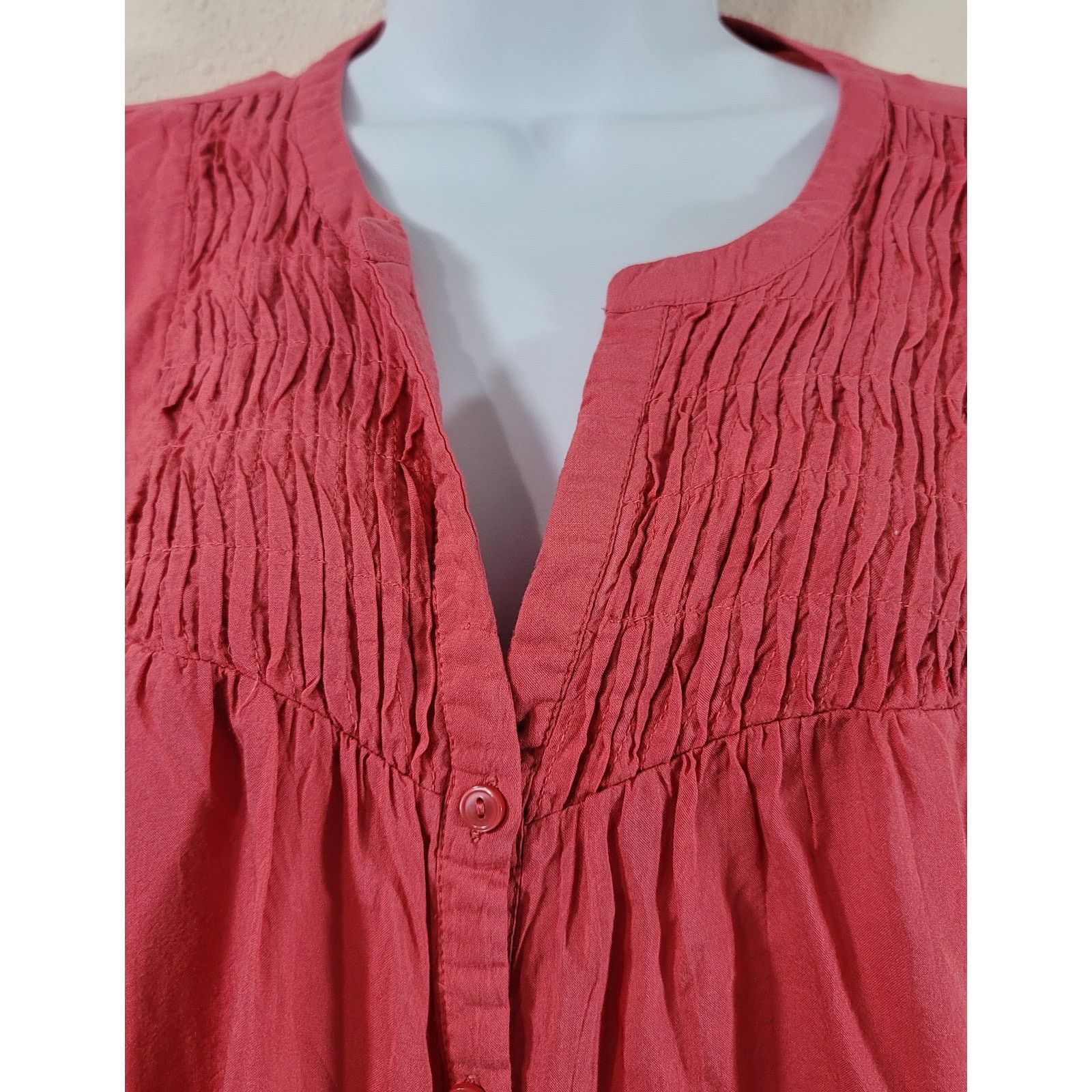 Other Loft Pink Coral Pleated Bodice Button Up Top Medium Flowy Size M / US 6-8 / IT 42-44 - 5 Thumbnail