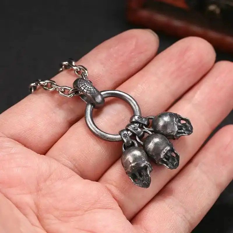 Jewelry x Skulls Tri Skull Pendant Necklace in Silver, Men's