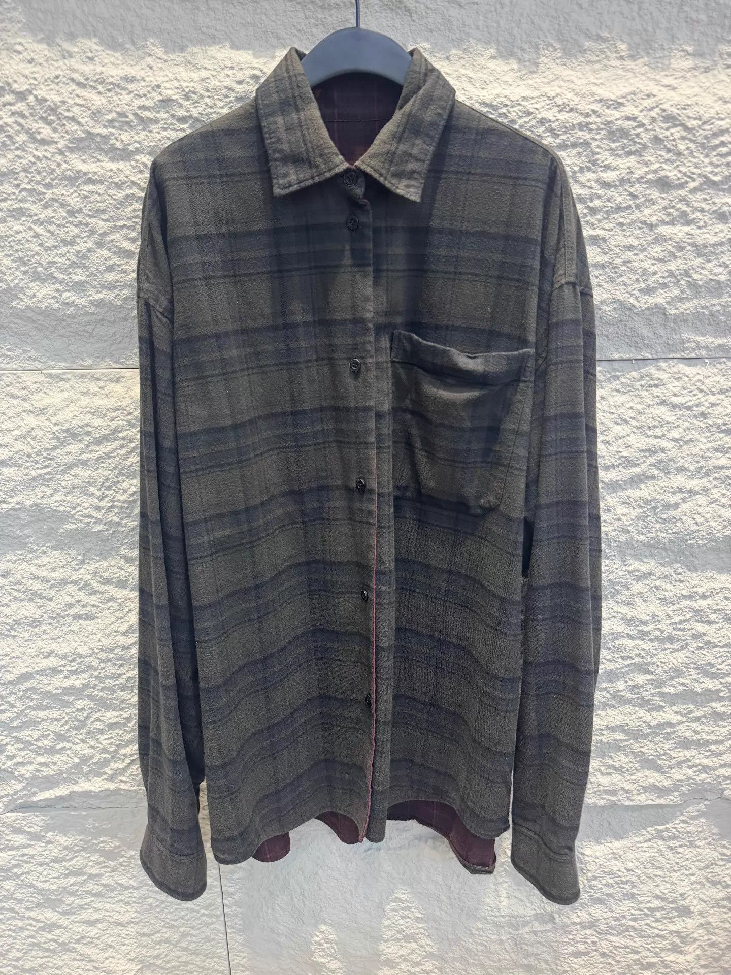 Balenciaga Balenciaga Double-Faced Checked Unisex Shirt S Burgundy/Gray Size US S / EU 44-46 / 1 - 1 Thumbnail