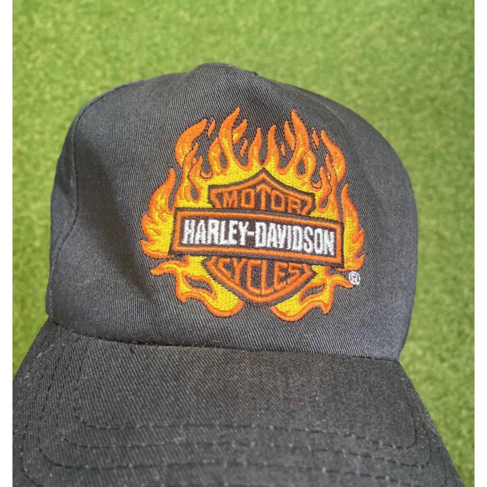 Harley Davidson Harley-Davidson Snapback Hat Flame AOP 90s Vintage Cap Adjustable Strap Mens Adjustable Black Cotton Knit Hat Size ONE SIZE - 4 Thumbnail