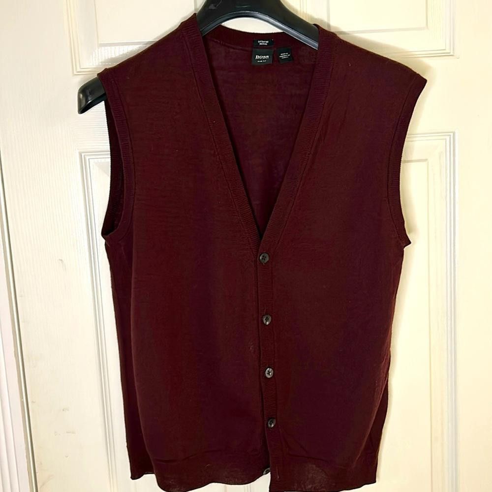 Hugo Boss BOSS - Slim fit - Lg - Plum - Fine Merino S/L Cardi Sweater Size US L / EU 52-54 / 3 - 1 Thumbnail
