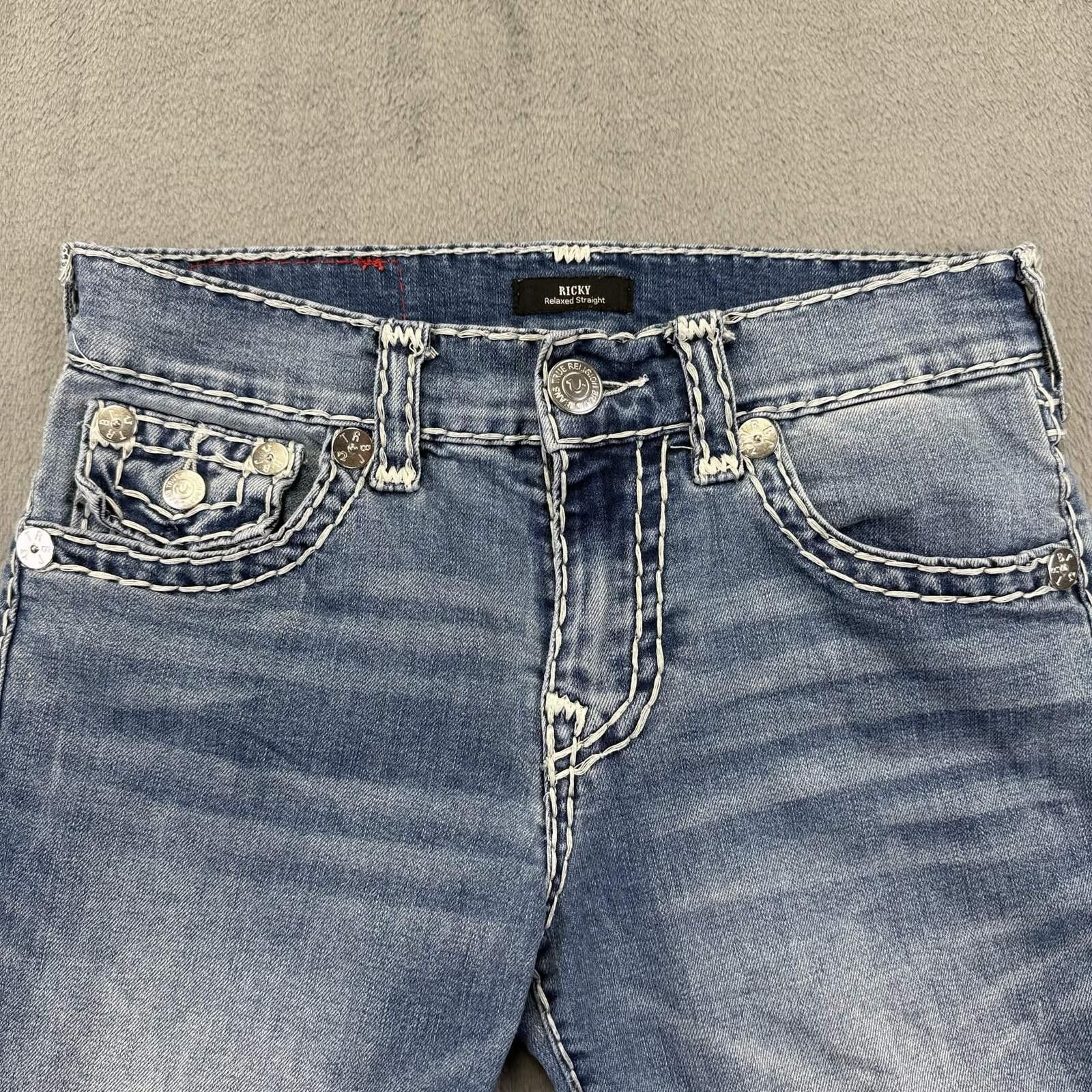 True Religion True Religion Ricky Relaxed Blue Denim Thick Stitch Jeans Size 29" - 4 Thumbnail