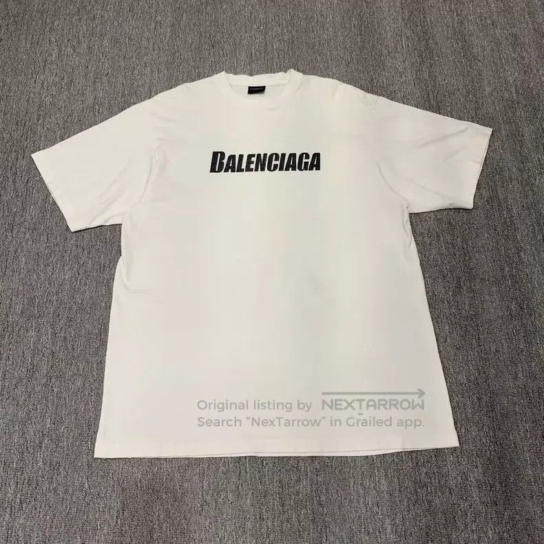 Balenciaga White Destroyed Letter Logo Short Sleeve