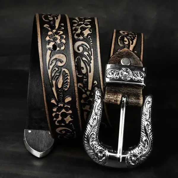 Japanese Brand × Vintage Flower Embossed Leather Belt Size ONE SIZE - 3 Thumbnail