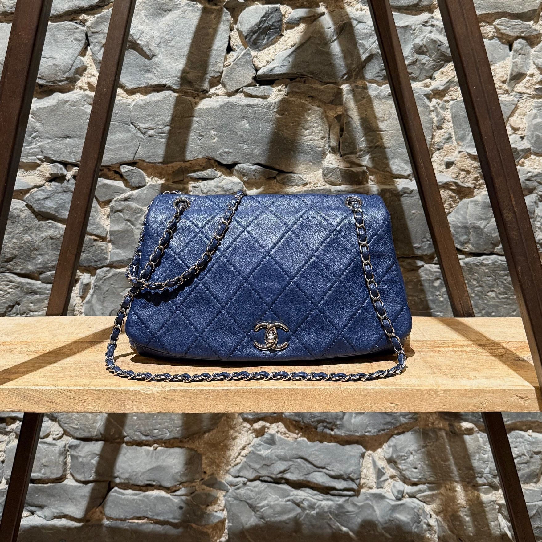 Chanel Blue Leather Cc Curvy Flap Chain Shoulder Bag, Women's