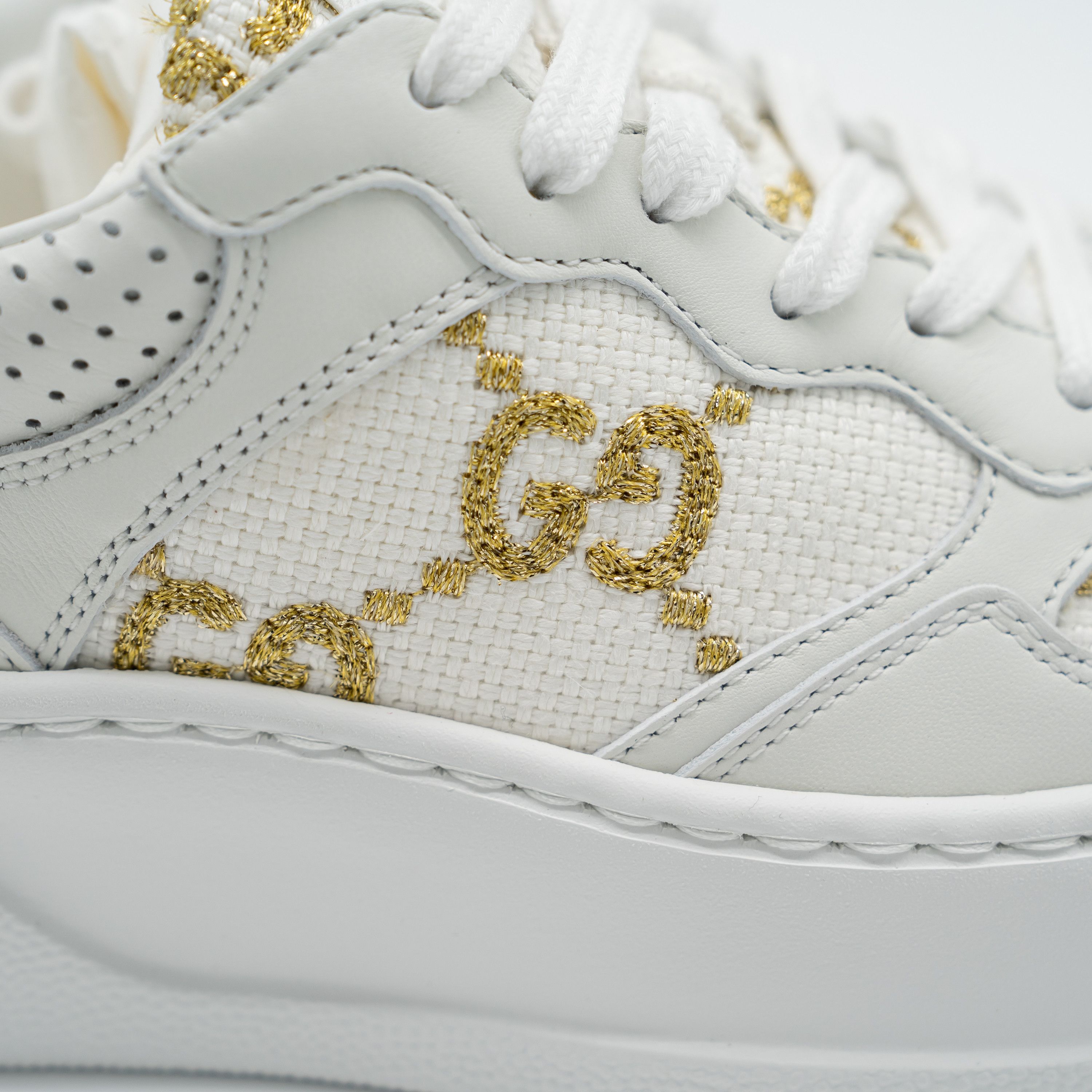Gucci 6us Gucci GG White Gold Leather Sneakers Chunky Size US 6 / IT 36 - 9 Thumbnail