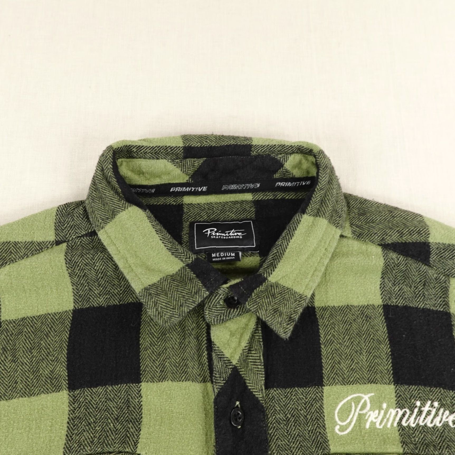 Primitive VINTAGE Primitive Men’s Shirt Casual Flannel Plaid Cotton Long Sleeve Medium Green Embroidered Skater Size US M / EU 48-50 / 2 - 2 Thumbnail