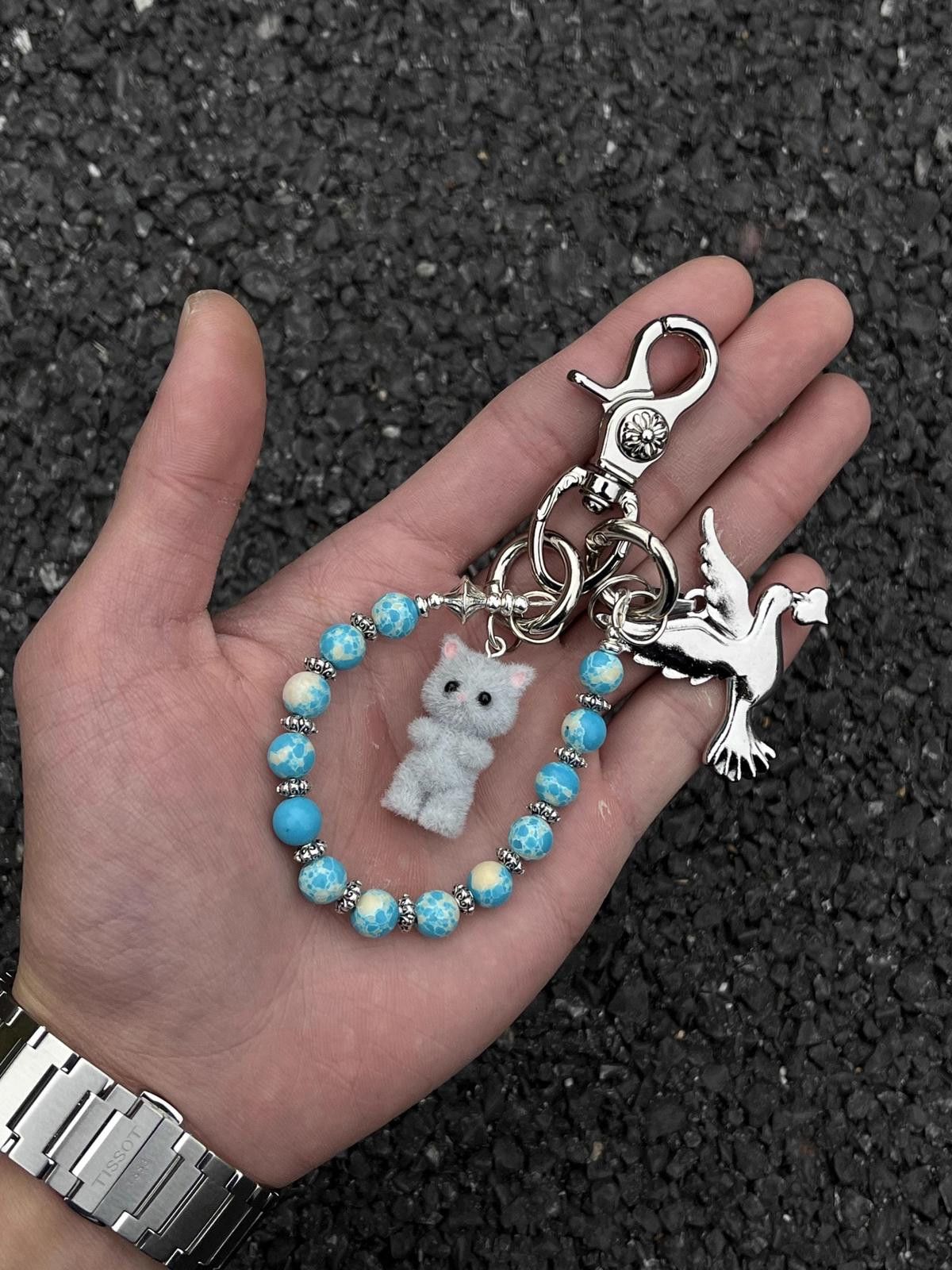 Jewelry Blue Emperor Tinto Keychain,y2K Keychain, Jeans Keychain in Silver, Men's