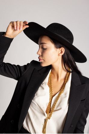 Saint Laurent Paris o1bcso1str0325 Size: 56/Asymmetrical Hat In Rabbit in Black Size ONE SIZE - 3 Thumbnail