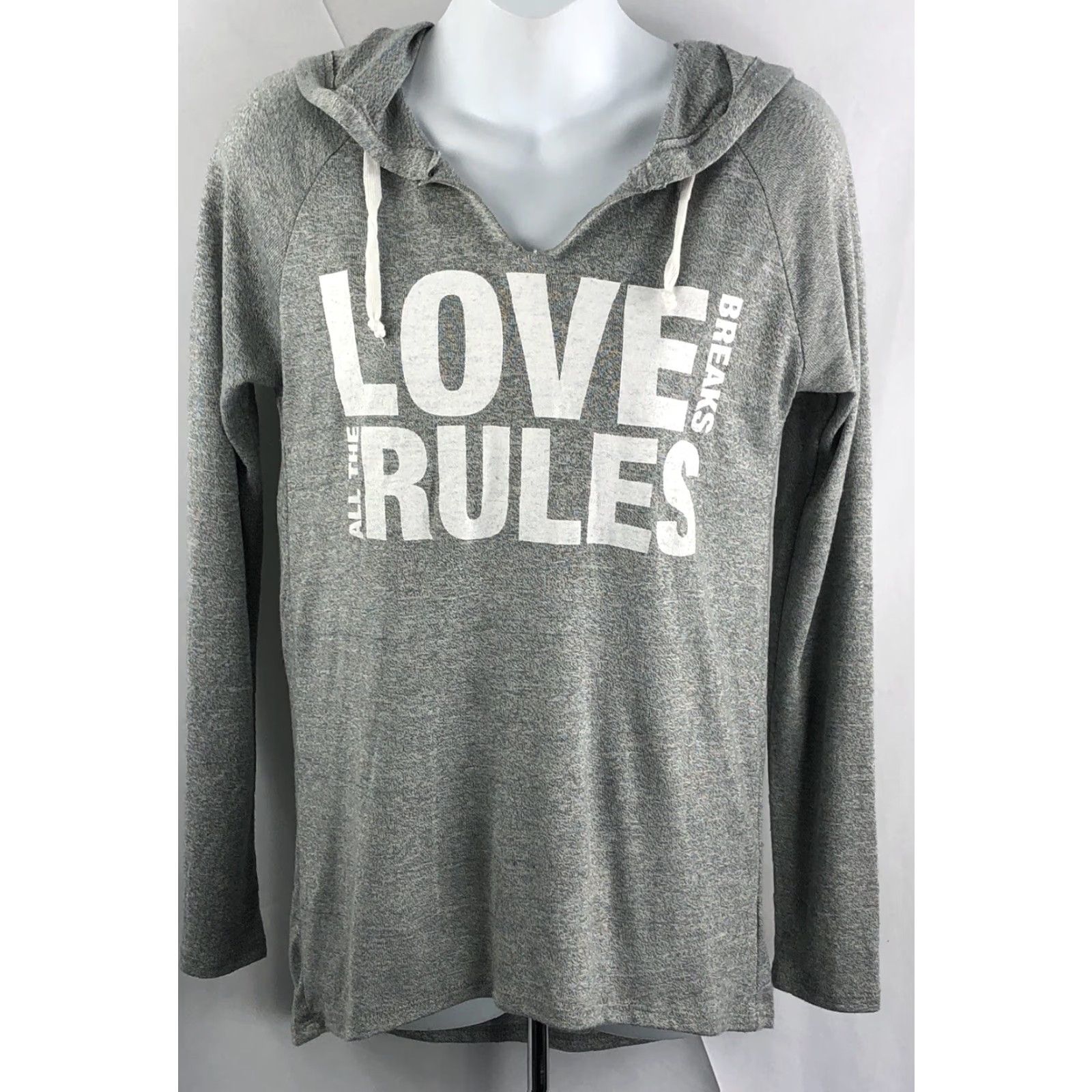 Vintage City Streets Hoodie Women S Gray Love Rules Knit Lightweight Active Yoga Pullover V-Neck Hi-Lo Hem Summer Spring Fall Winter 55% rayon 45% poly Size S / US 4 / IT 40 - 5 Thumbnail