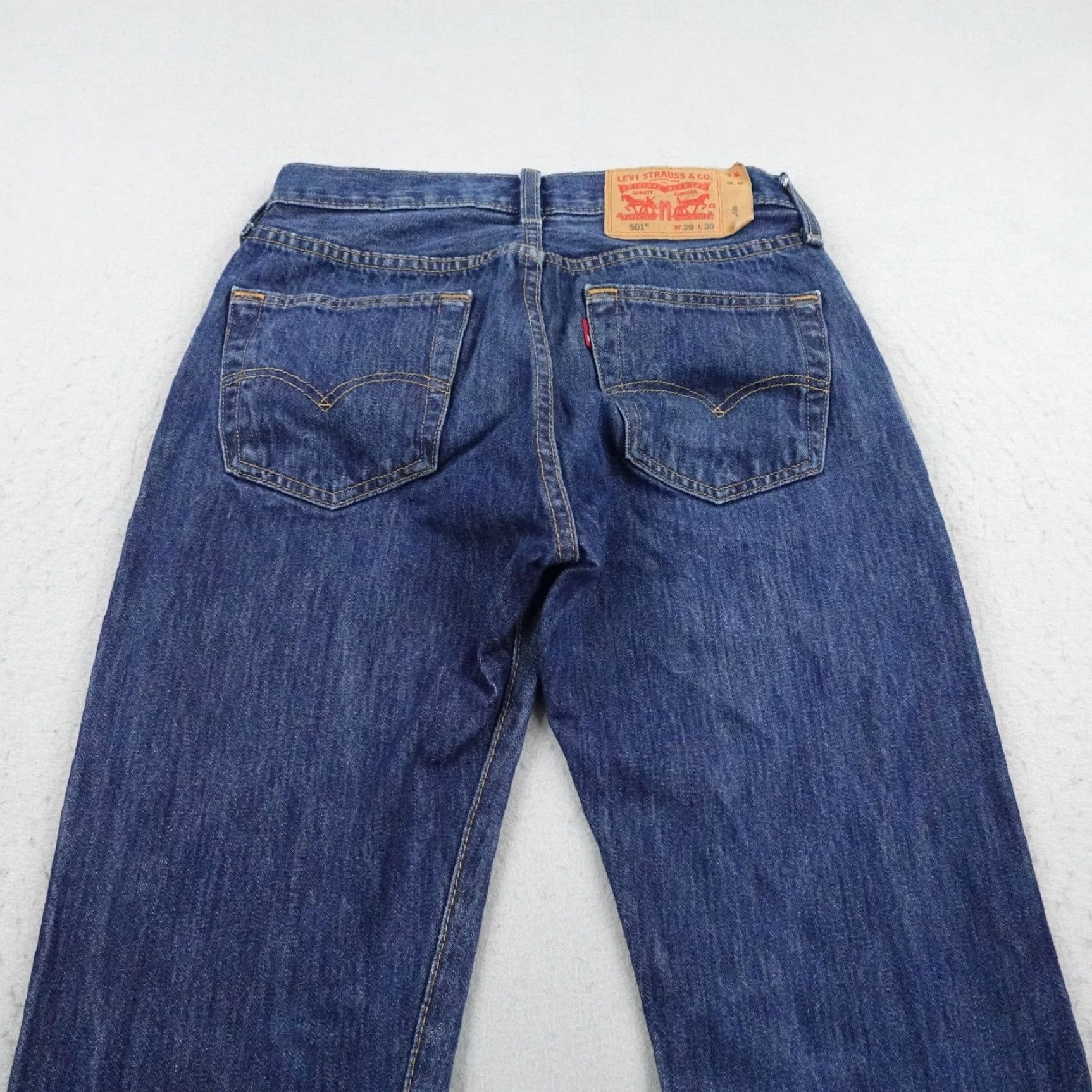 Levi's Levi's Jeans Mens 501 Blue Denim Button Fly Straight Leg 29x30 Vintage? No. 5-Pocket Design Red Tab - Regular Fit, Medium Wash, Cotton - Pants Size US 29 - 6 Thumbnail
