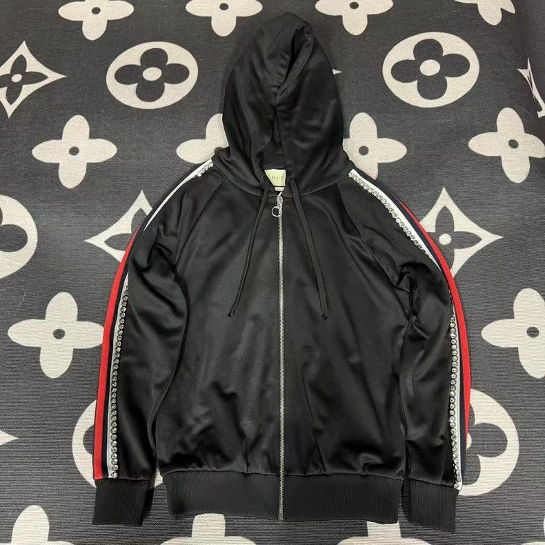 Gucci Rhinestone double-sleeved black zipper jacket