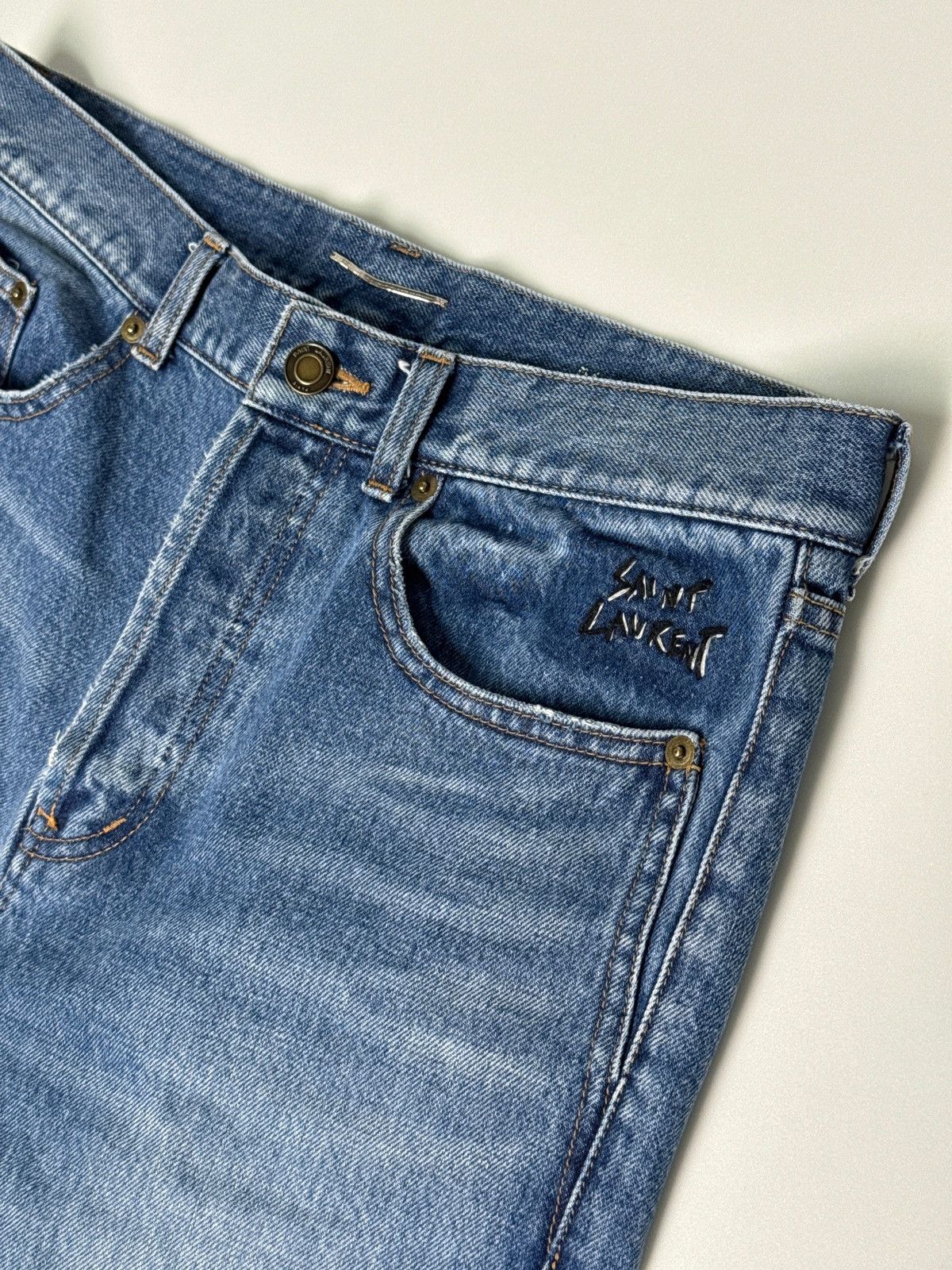 Saint Laurent Paris SS2017 Saint Laurent D14 Blue Denim Embroidered Logo Size US 31 - 4 Thumbnail