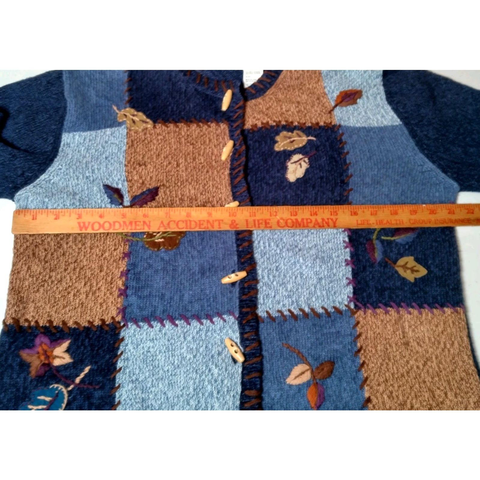 CO VINTAGE Unbranded Cardigan Sweater Women Large Patchwork Blue Brown Fall Leaves Casual Size L / US 10 / IT 46 - 7 Thumbnail