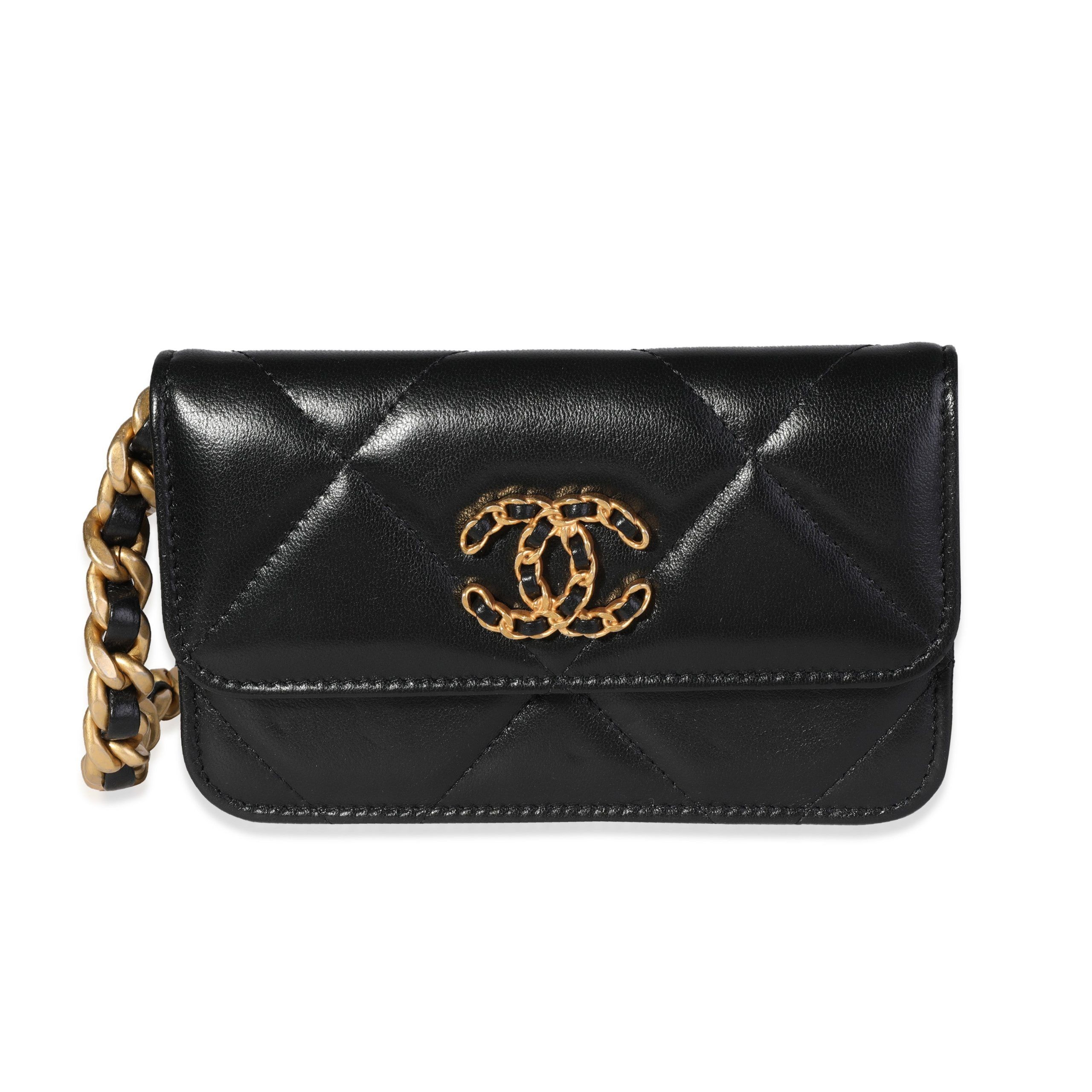 image of Chanel Black Quilted Lambskin Chanel 19 Mini Coin Purse With Chain, Women's