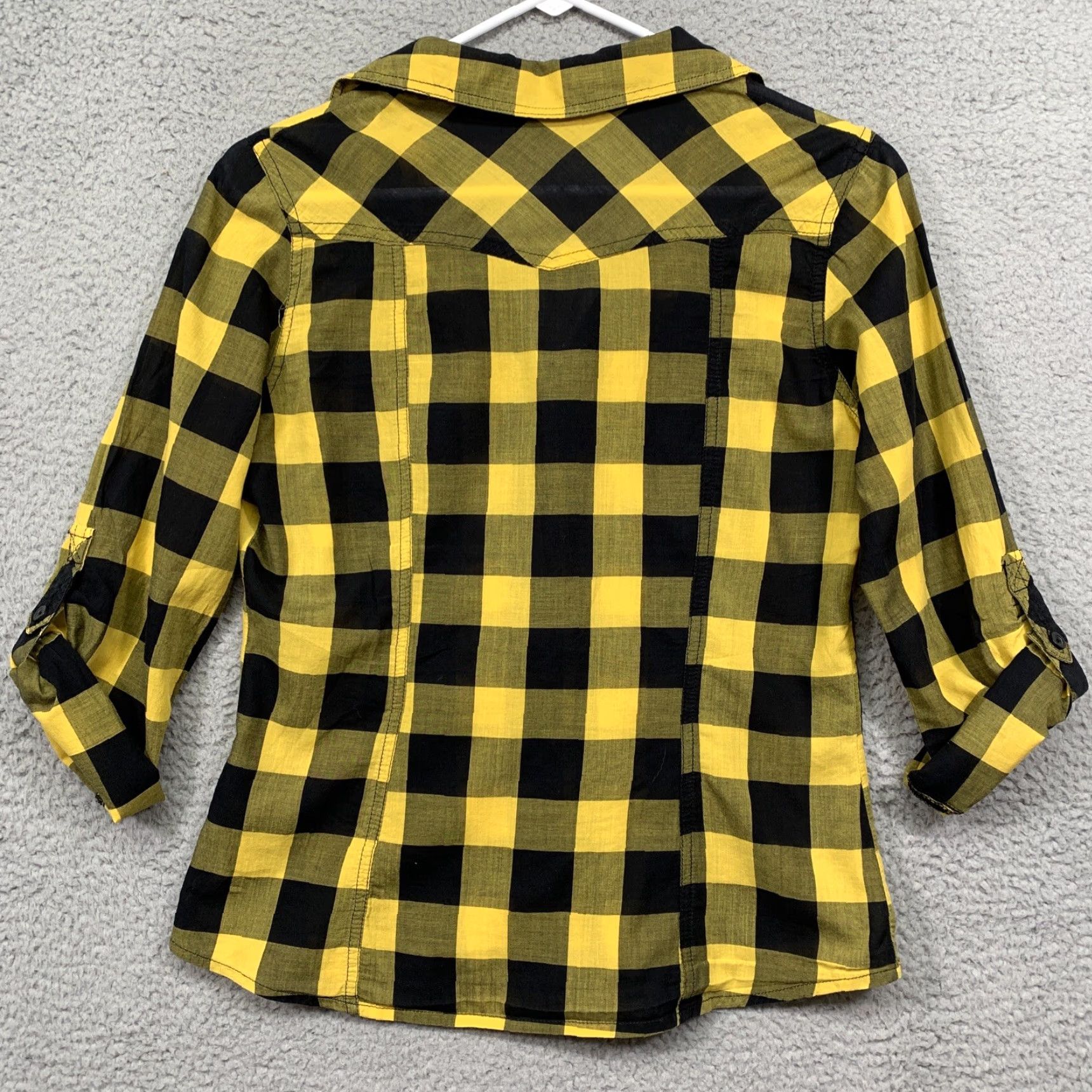 Vintage Rue21 Women’s Blouse Small Yellow Black Plaid 3/4 Sleeve Pockets V-Neck Shirt Womens Size S / US 4 / IT 40 - 5 Thumbnail