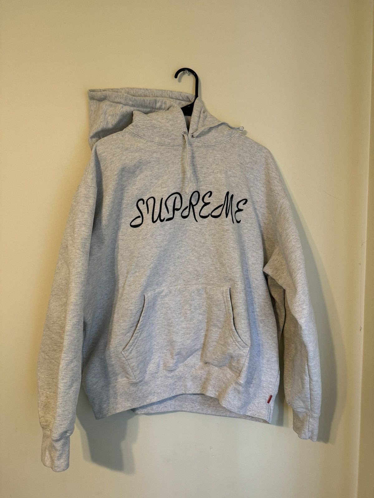 image of Supreme Scripted Hoodie (2023) in Ash Gray, Men's (Size Large)