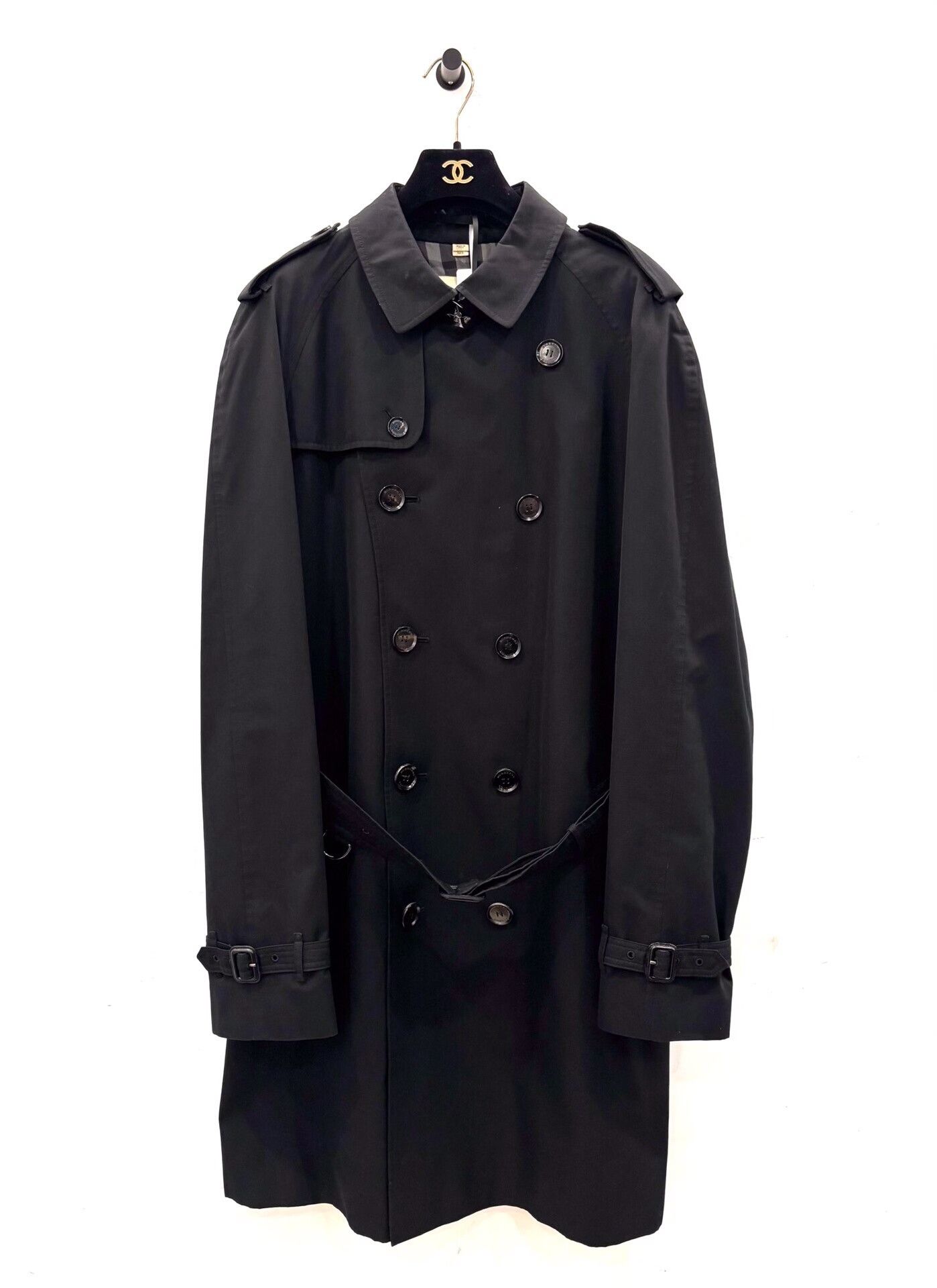 Burberry London Black Check Logo Men's Trench Coat