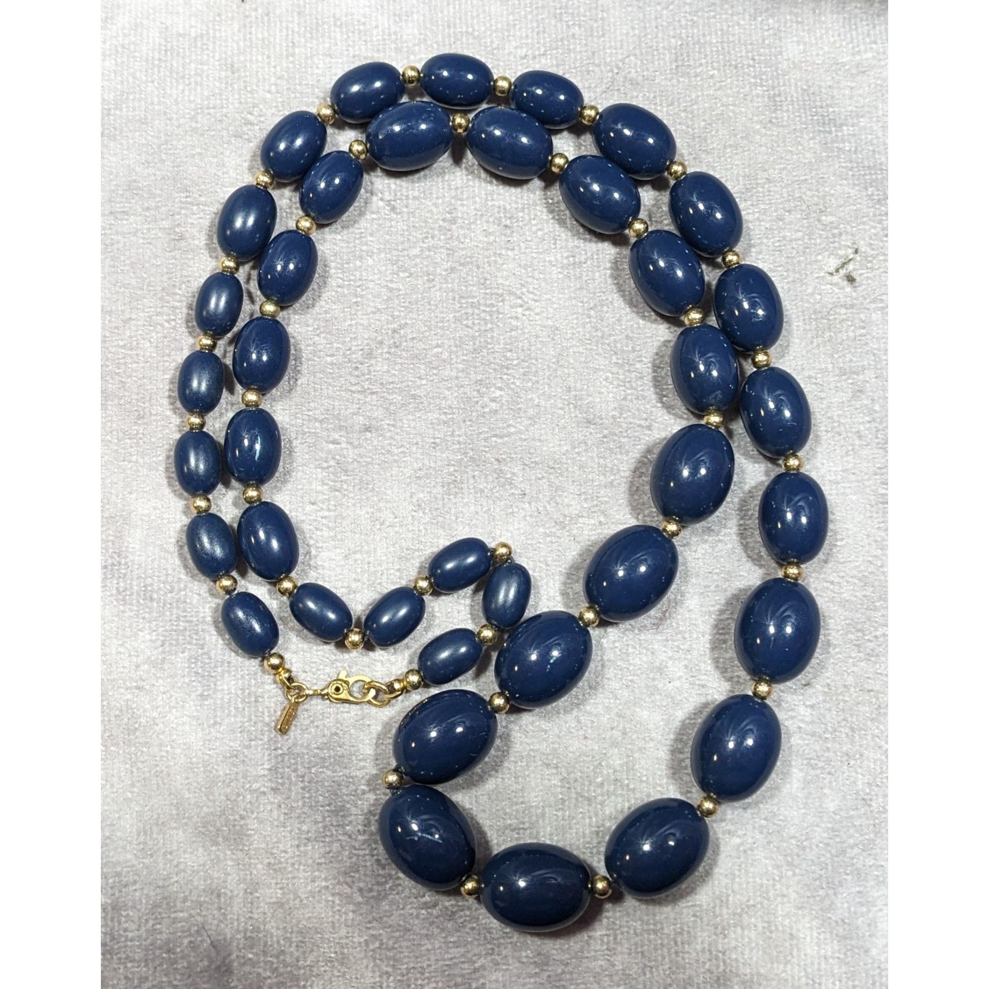 Monet Vintage Monet Dark Blue And Gold Tone Beaded Necklace Size ONE SIZE - 7 Thumbnail