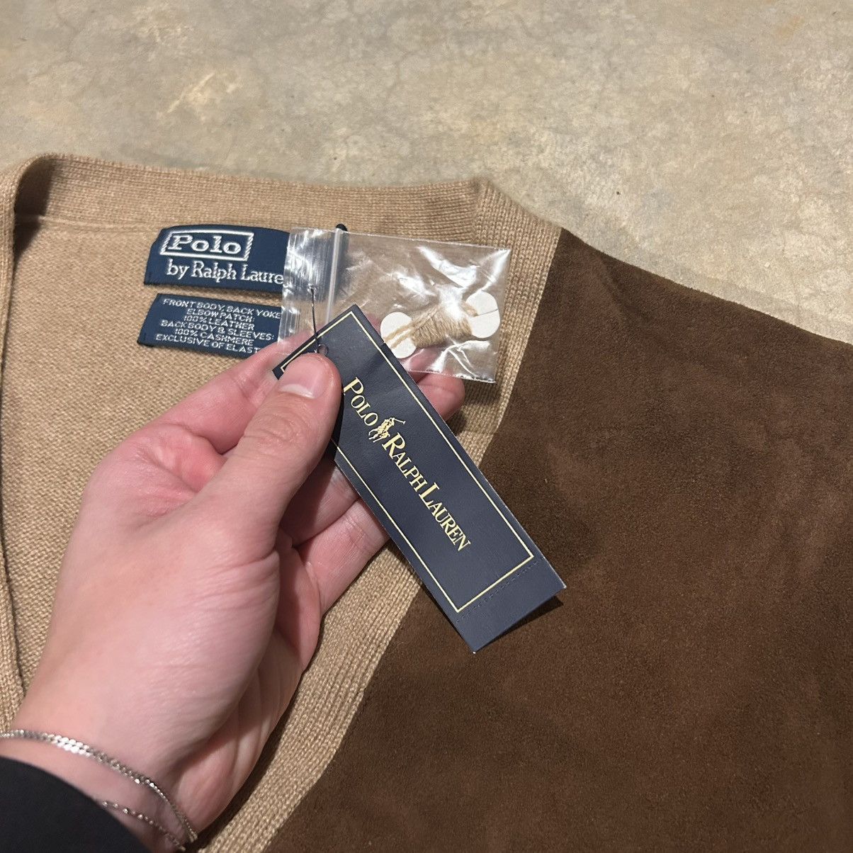 Polo Ralph Lauren × Vintage NWT Vintage Polo Ralph Lauren Cashmere Suede Front Cardigan Size US XXL / EU 58 / 5 - 11 Thumbnail